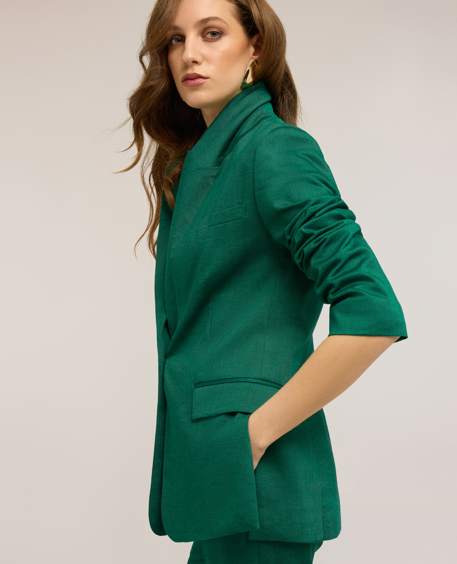 Blazer de mujer de un botón mezcla de lino modelo de corte regular con cierre de botonadura sencilla de un botón - Motivi - Verde Verde-4