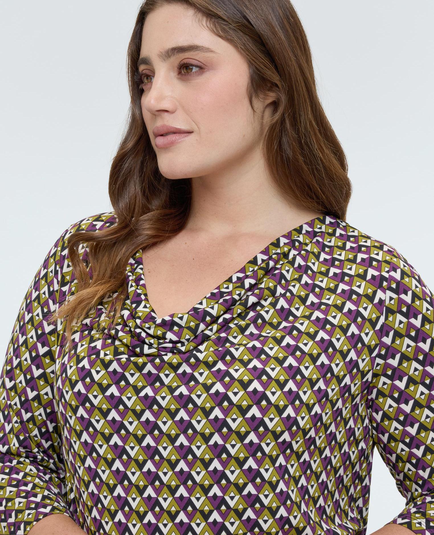 Camiseta de mujer de jersey con estampado geométrico - Fiorella Rubino - Negro Negro-2