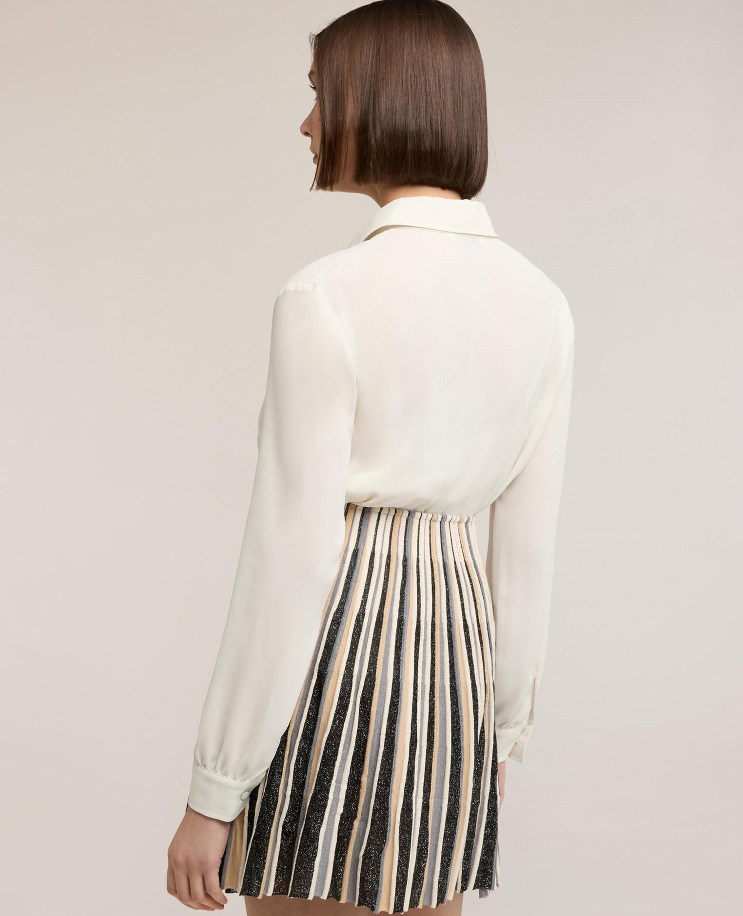 Camisa de mujer de gasa abertura frontal con cuello de vela y botones forrados al tono - Motivi - Blanco Blanco-2
