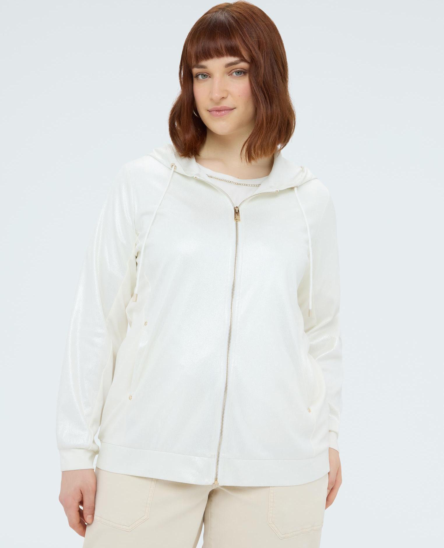 Sudadera de mujer de canalé con capucha mangas largas con puños - Fiorella Rubino - Blanco Blanco-1