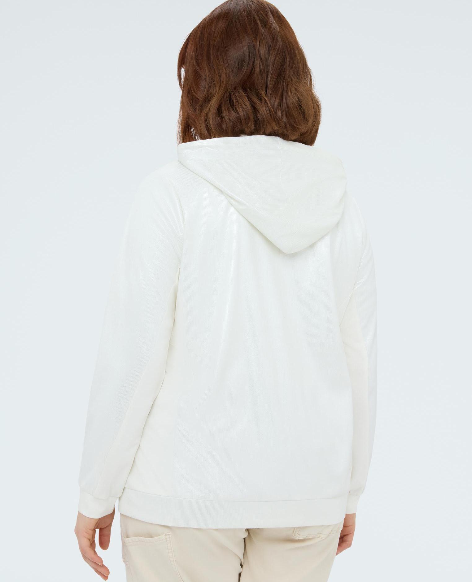 Sudadera de mujer de canalé con capucha mangas largas con puños - Fiorella Rubino - Blanco Blanco-2
