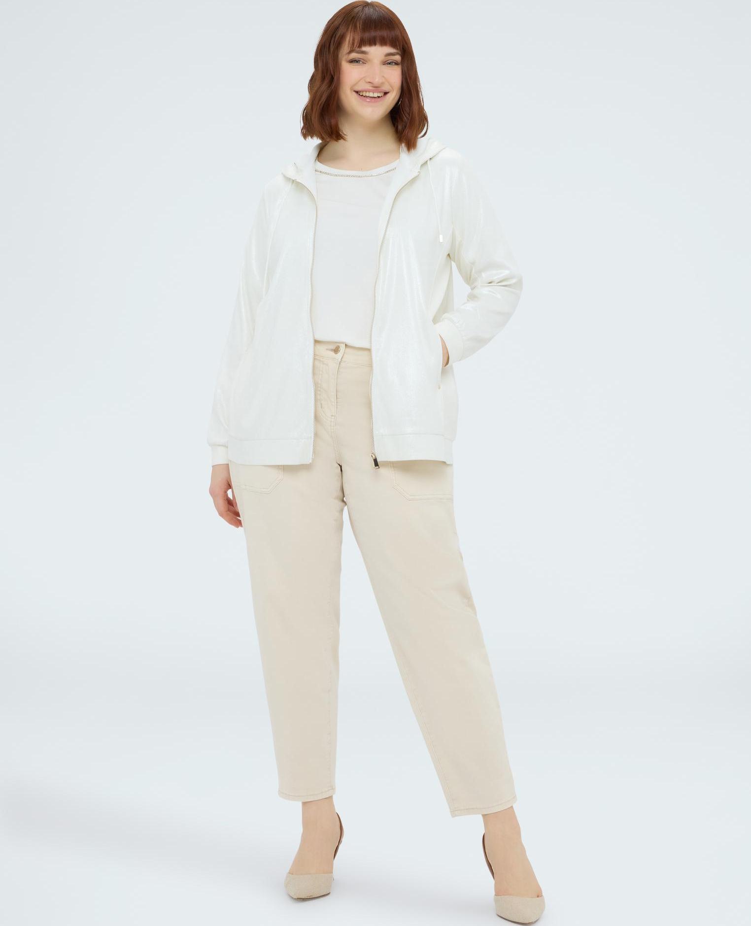 Sudadera de mujer de canalé con capucha mangas largas con puños - Fiorella Rubino - Blanco Blanco-3