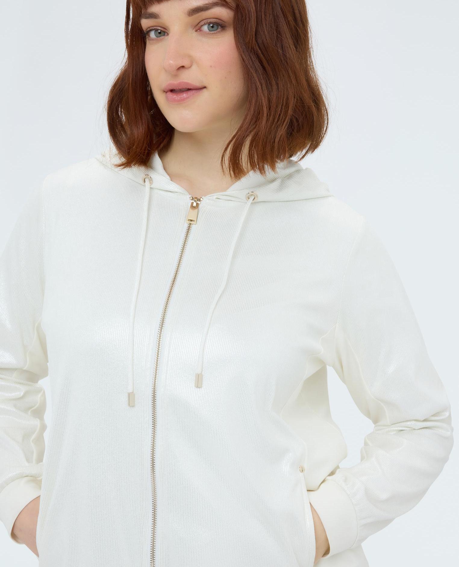 Sudadera de mujer de canalé con capucha mangas largas con puños - Fiorella Rubino - Blanco Blanco-4