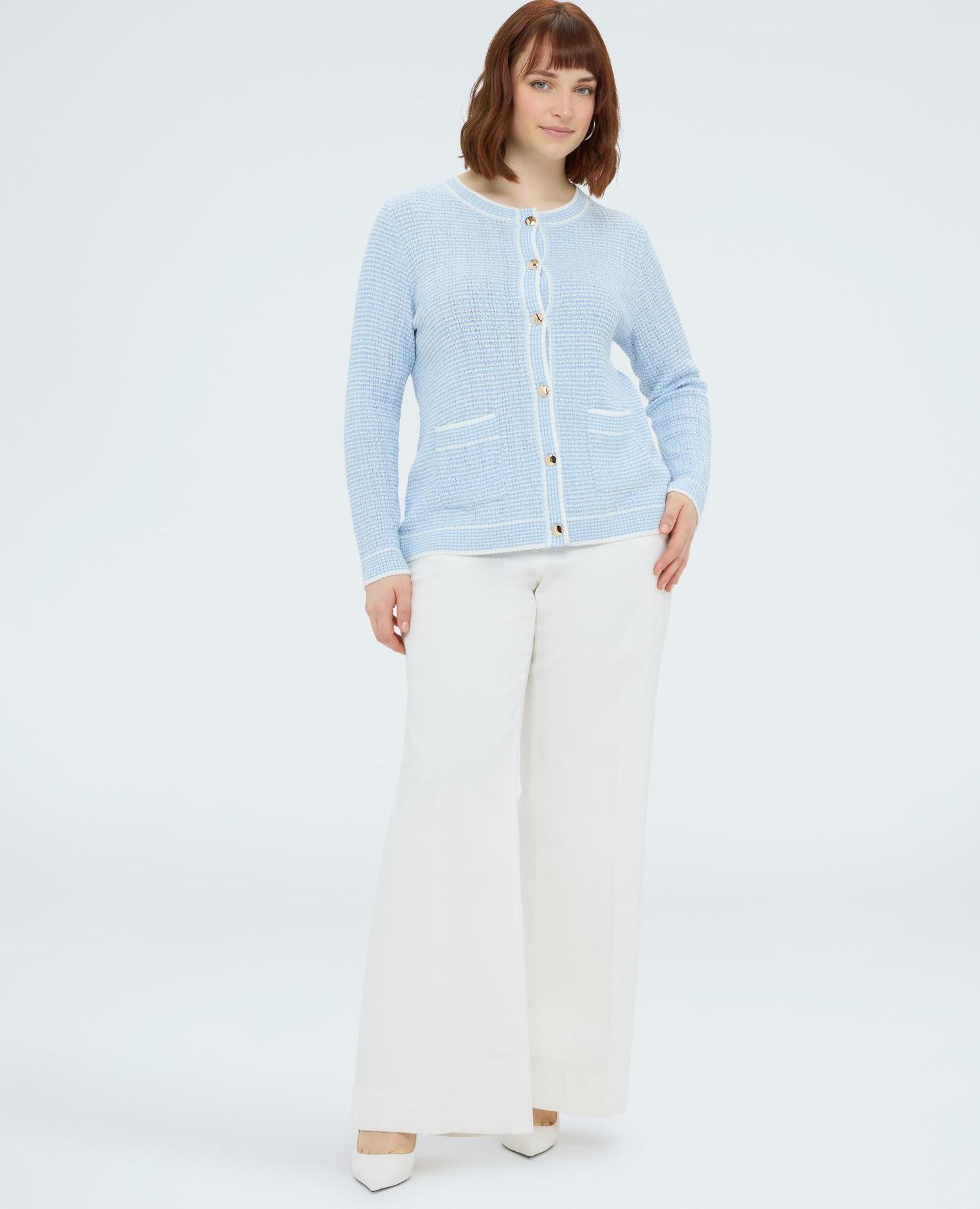 Chaqueta de mujer de punto de rayas mangas largas - Fiorella Rubino - Azul claro Azul claro-2