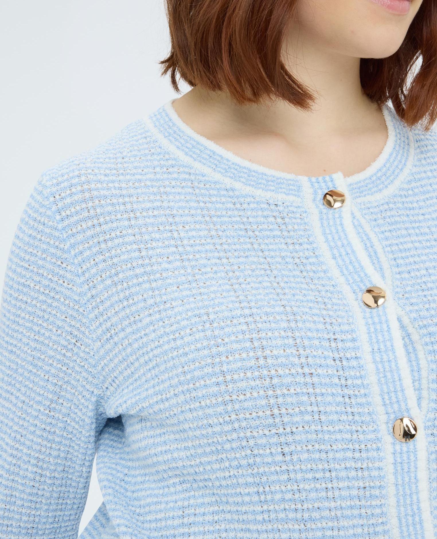 Chaqueta de mujer de punto de rayas mangas largas - Fiorella Rubino - Azul claro Azul claro-3