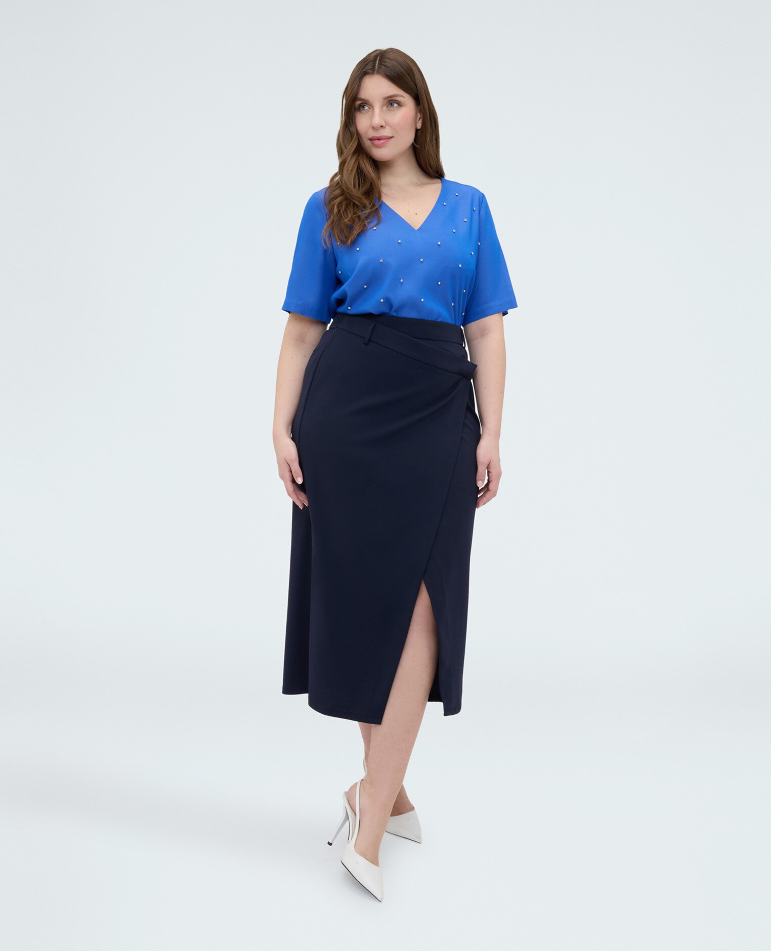 Blusa de mujer de viscosa con destellos luminosos para una sensación agradable en la piel - Fiorella Rubino - Azul Azul-3