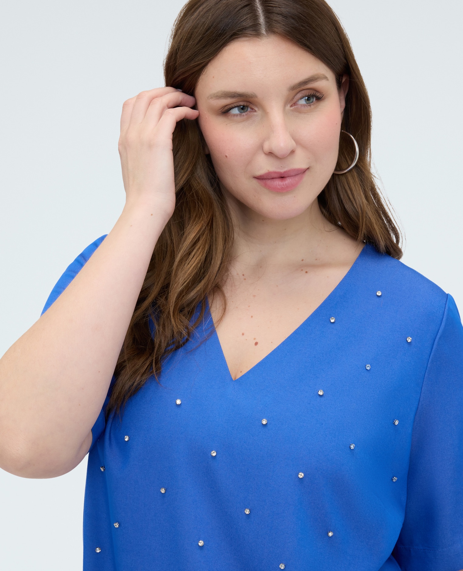 Blusa de mujer de viscosa con destellos luminosos para una sensación agradable en la piel - Fiorella Rubino - Azul Azul-4