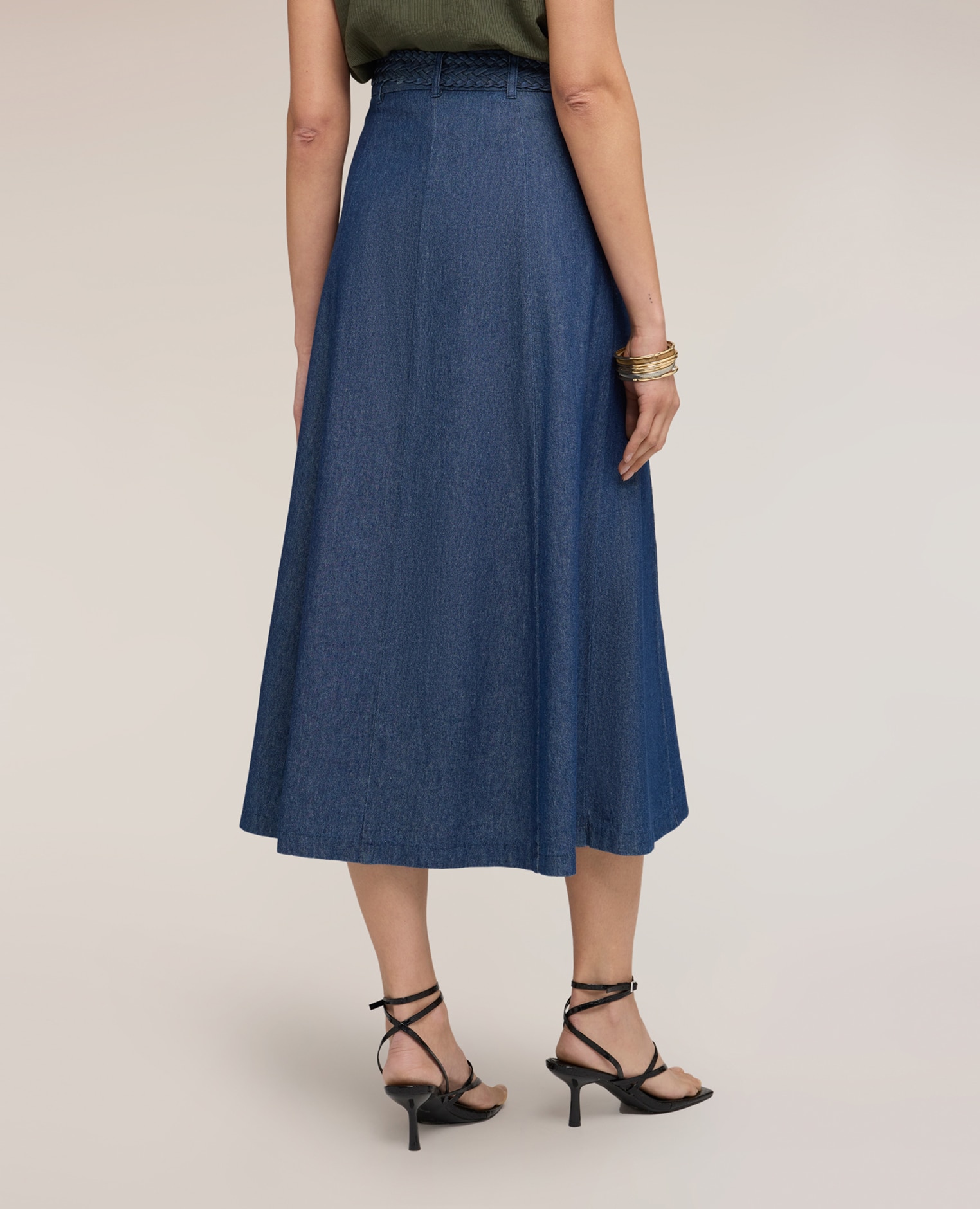 Falda de paneles en chambray modelo de línea en a con cintura alta cierre con cremallera - Motivi - Azul Azul-2