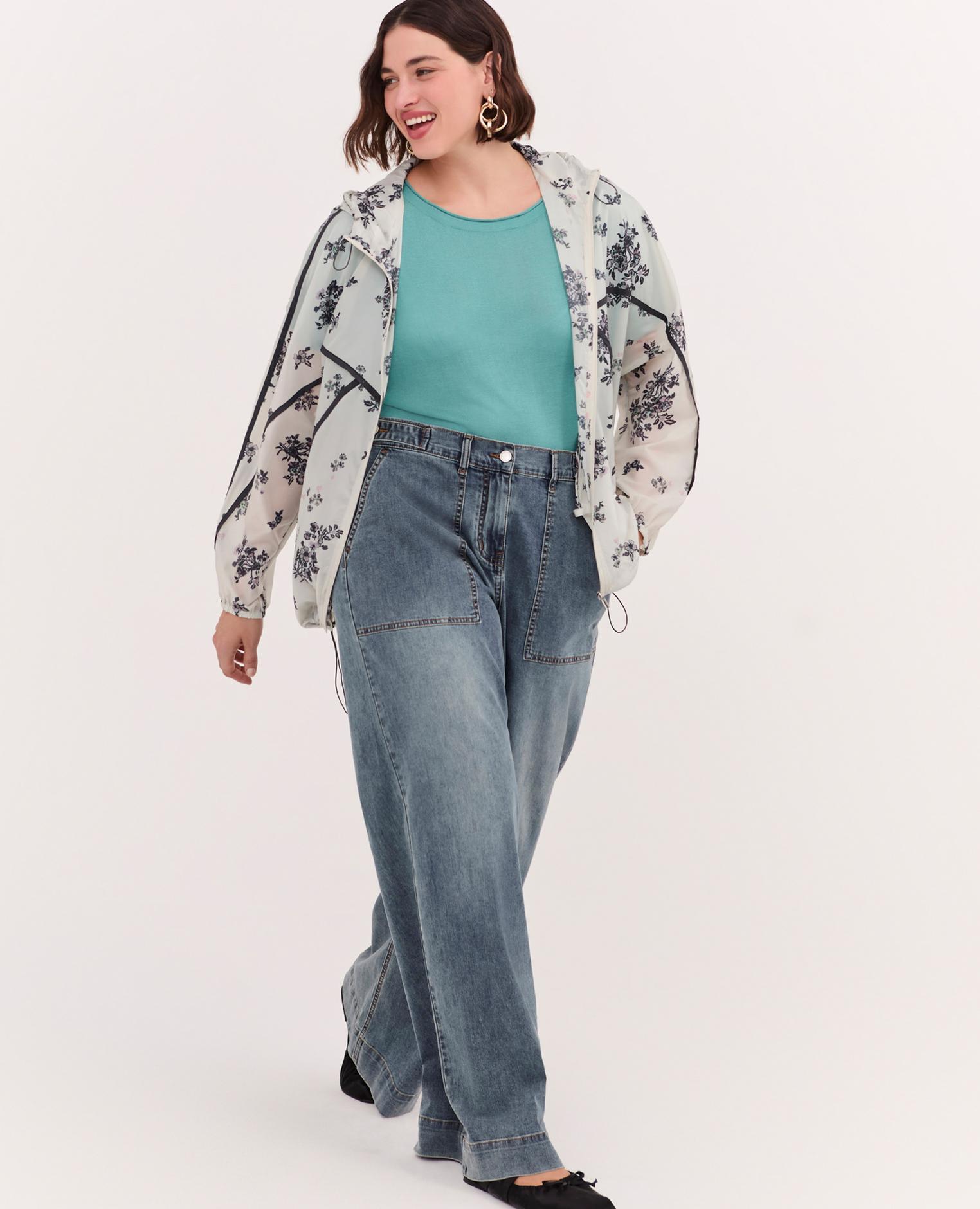 Vaqueros de mujer wide leg con maxi bolsillos dos maxibolsillos aplicados en la parte delantera y detalle con botones - Fiorella Rubino - Azul Azul-4
