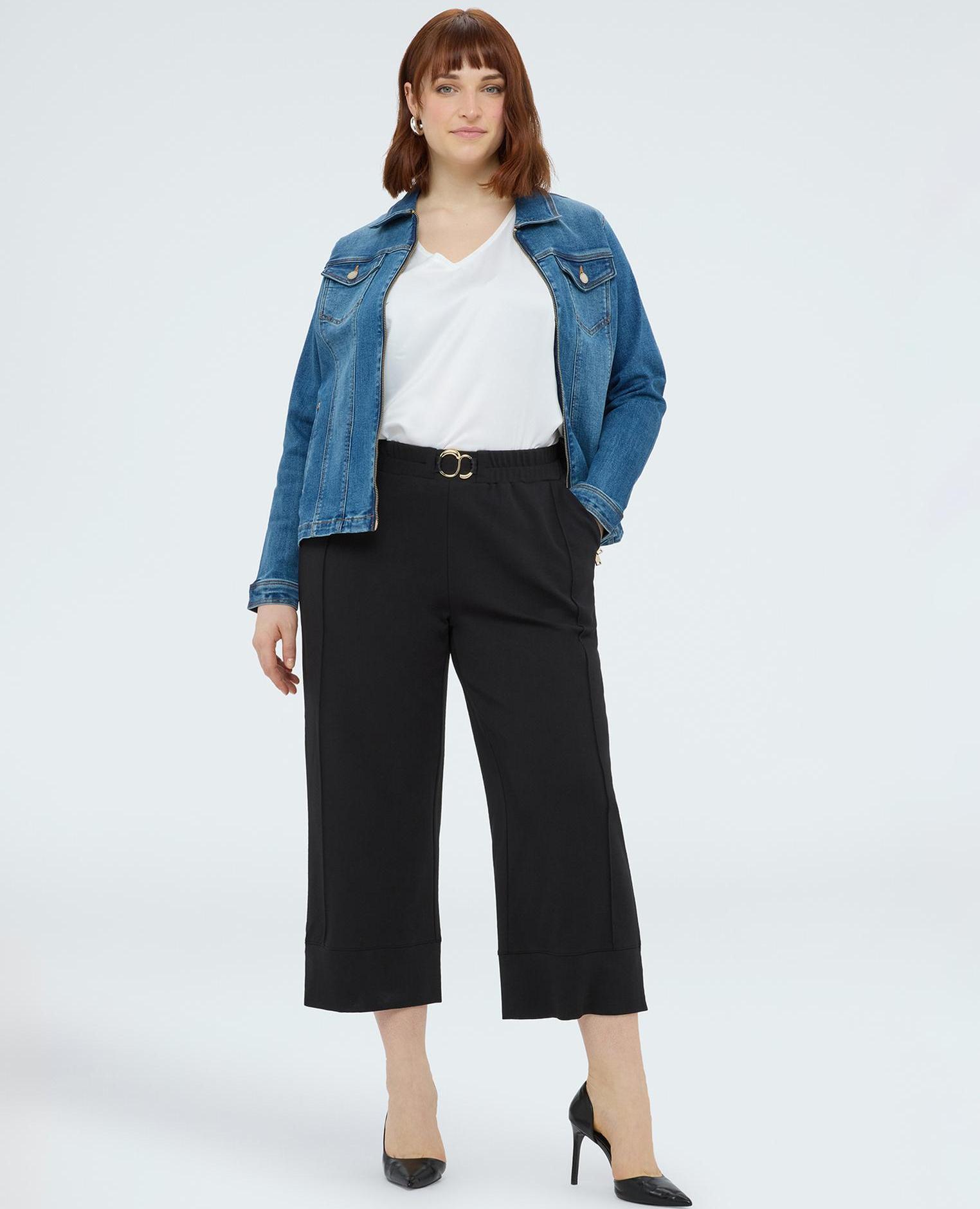 Pantalones de mujer cropped de felpa con detalle joya - Fiorella Rubino - Negro Negro-2