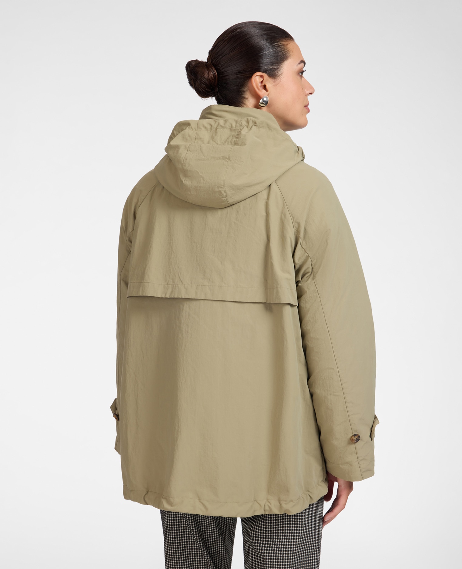 Parka de mujer con bolsillos cargo ajuste acampanado largo medio cierre con cremallera y botones - Elena Miró - Verde militar Verde militar-2