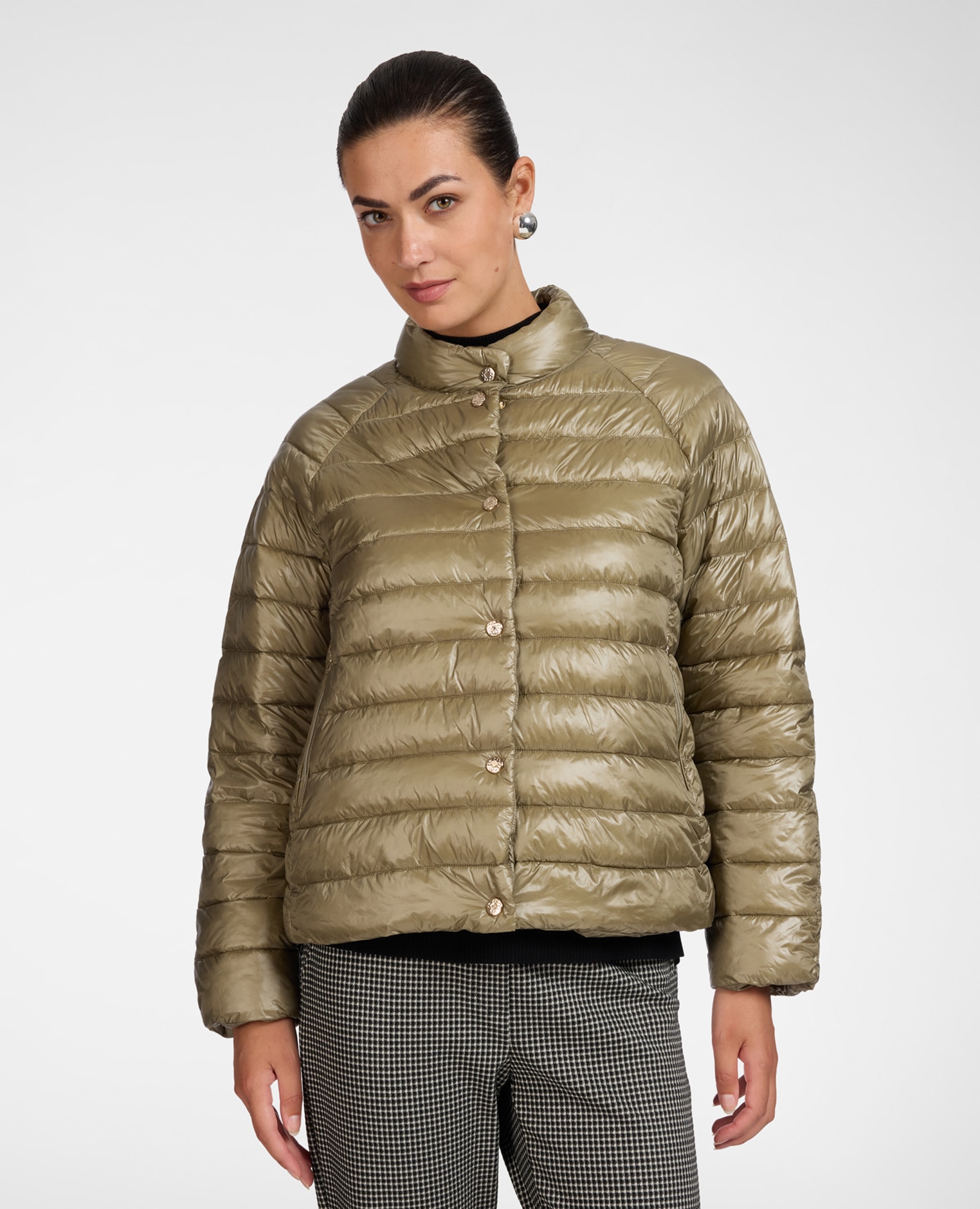 Parka de mujer con bolsillos cargo ajuste acampanado largo medio cierre con cremallera y botones - Elena Miró - Verde militar Verde militar-4