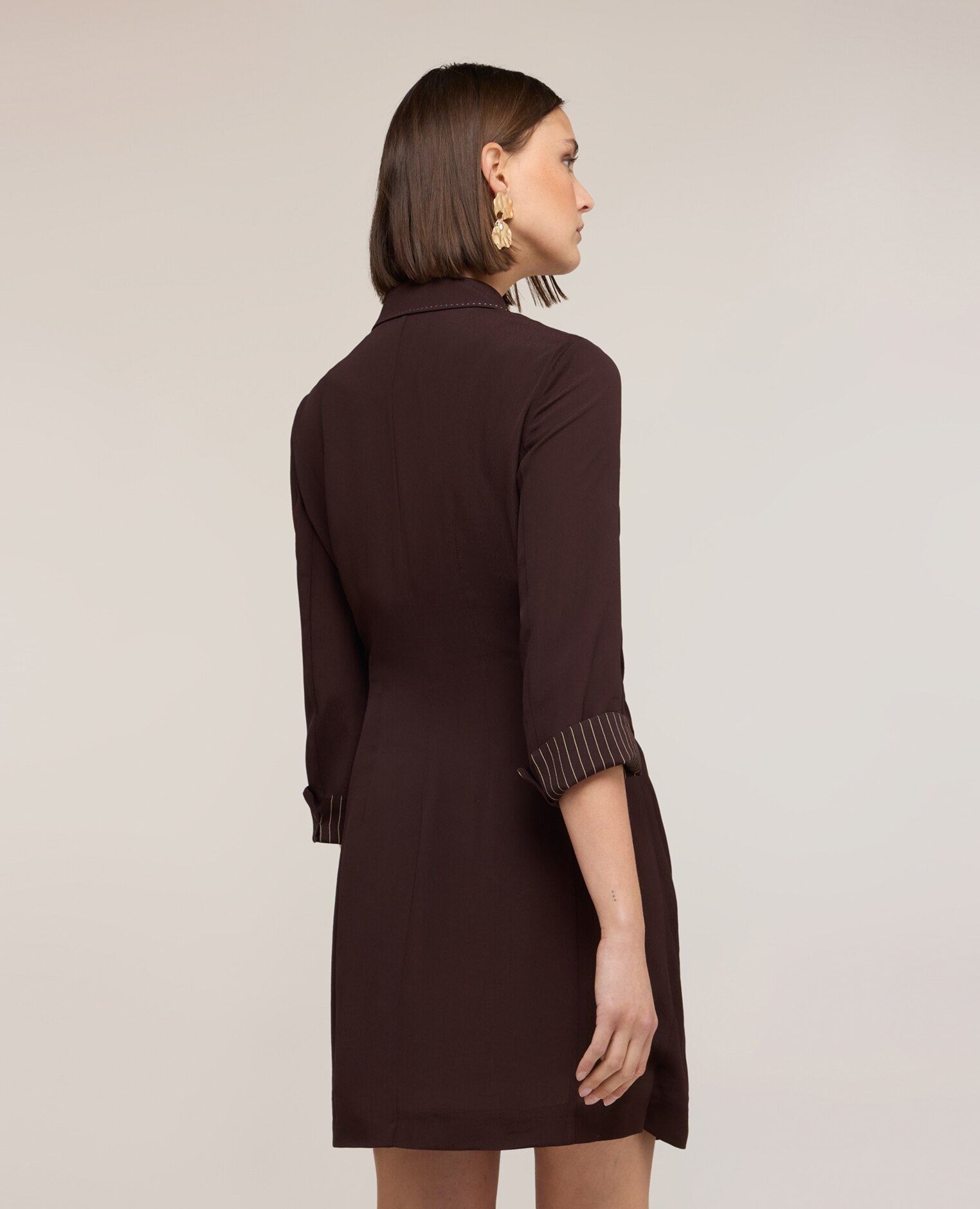 Vestido camisero the tailoring lab cierre lateral con cinturón en la cintura y drapeado - Motivi - Marrón Marrón-2