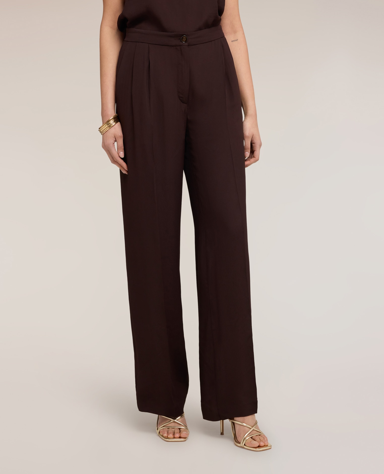 Pantalones de mujer palazzo the tailoring lab cierre frontal con botón y cremallera - Motivi - Marrón Marrón-1