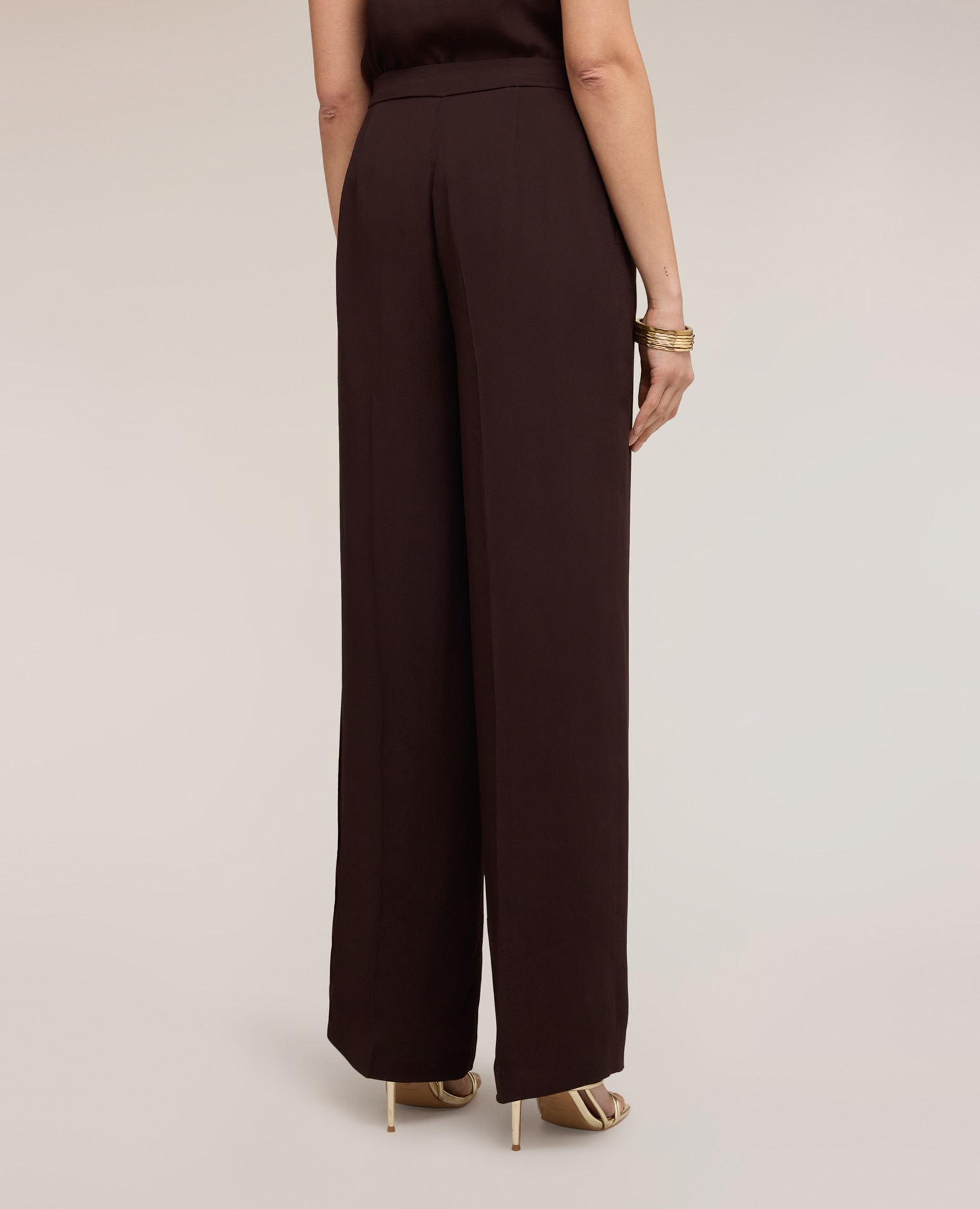 Pantalones de mujer palazzo the tailoring lab cierre frontal con botón y cremallera - Motivi - Marrón Marrón-2
