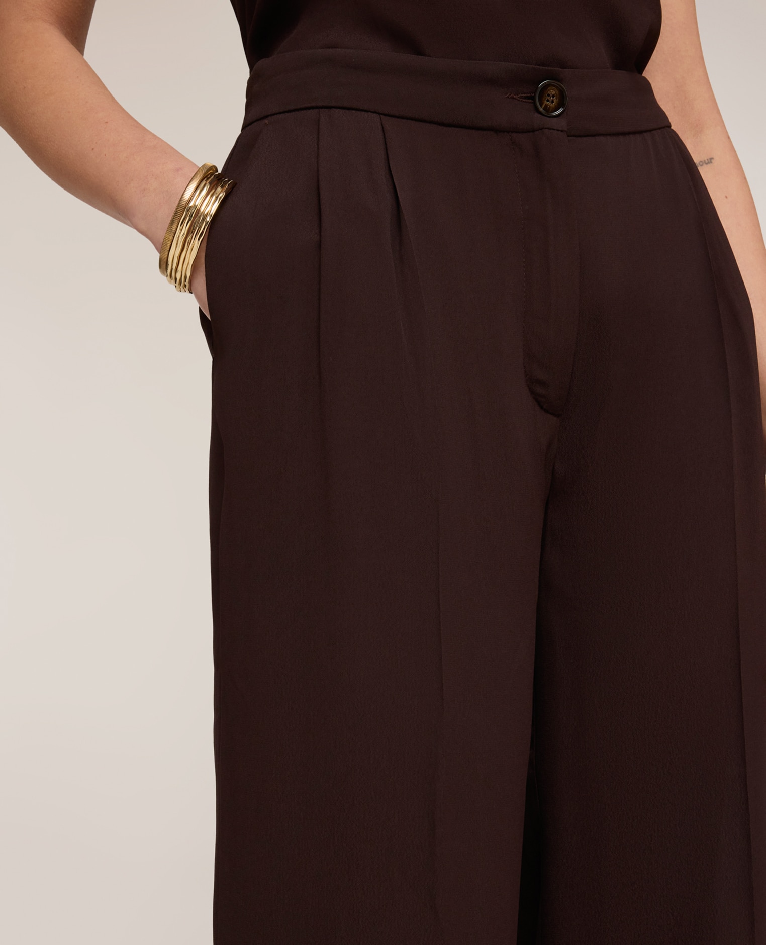 Pantalones de mujer palazzo the tailoring lab cierre frontal con botón y cremallera - Motivi - Marrón Marrón-4