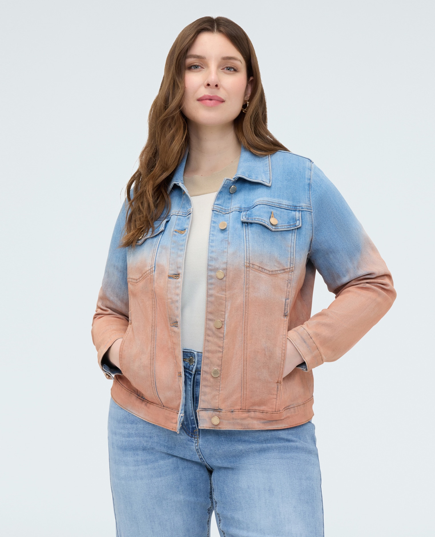 Chaqueta de mujer en denim degradado cuello clásico - Fiorella Rubino - Azul claro Azul claro-1