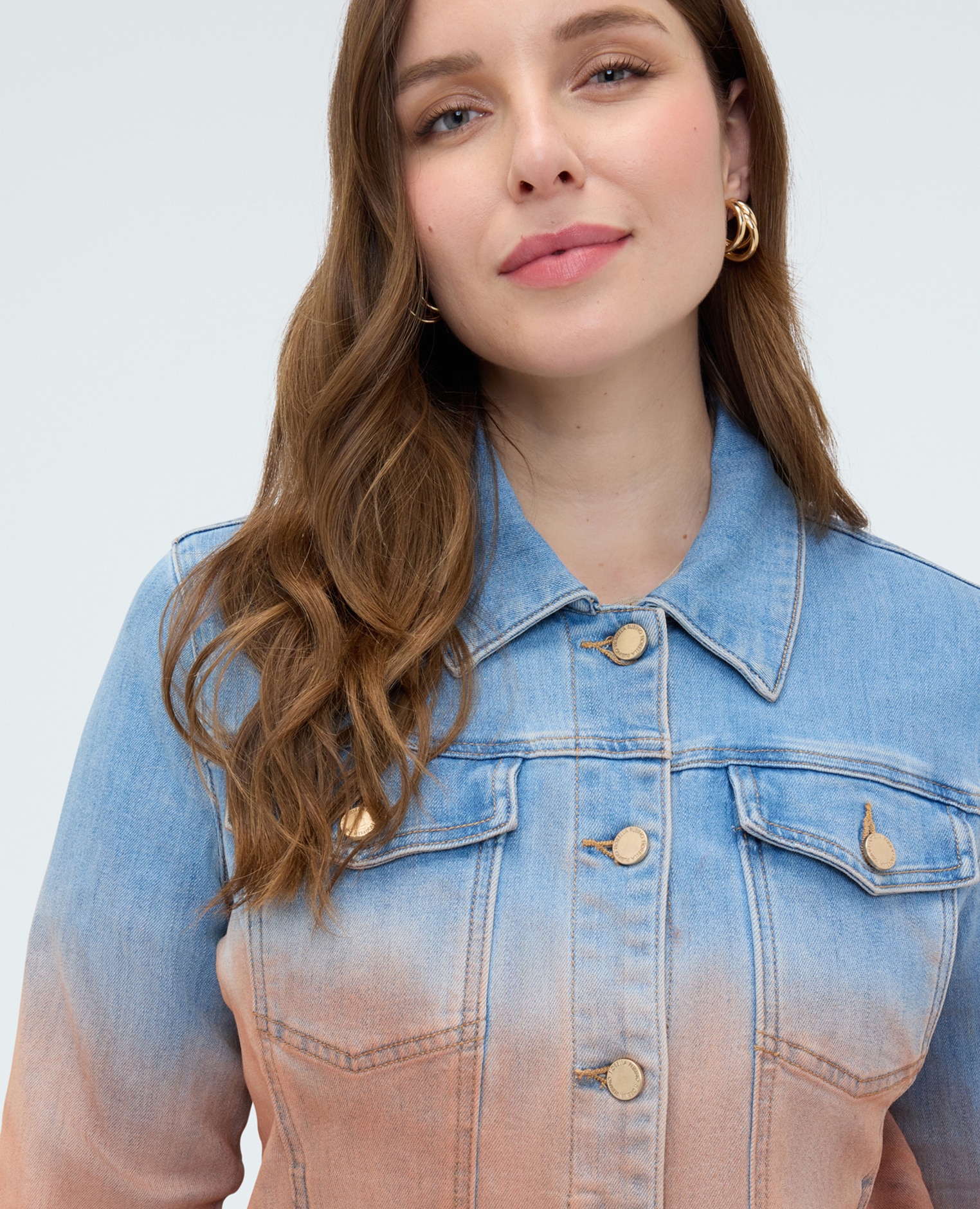 Chaqueta de mujer en denim degradado cuello clásico - Fiorella Rubino - Azul claro Azul claro-4