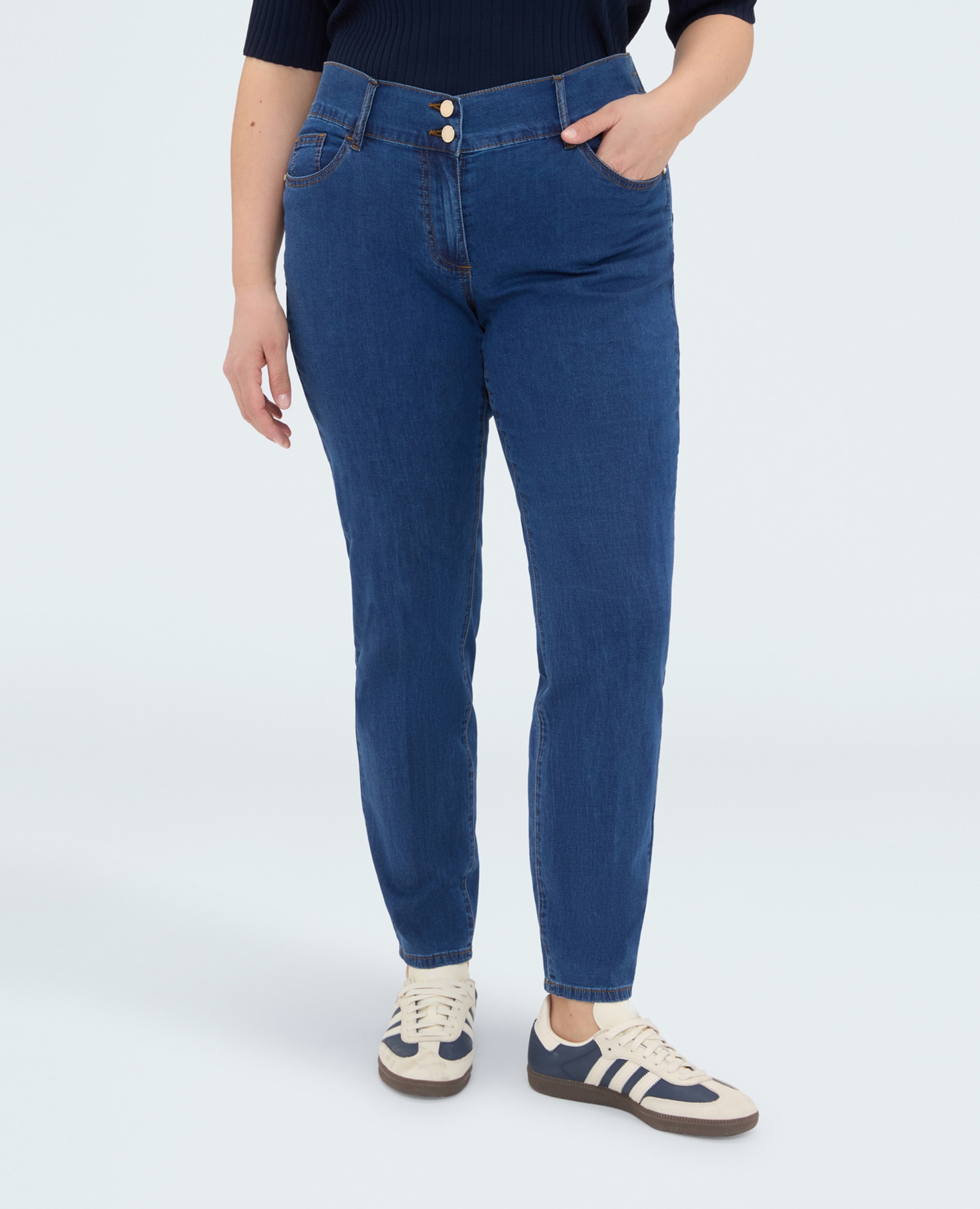 Vaqueros de mujer skinny lavado azul cierre con botones y cremallera - Fiorella Rubino - Azul Azul-3