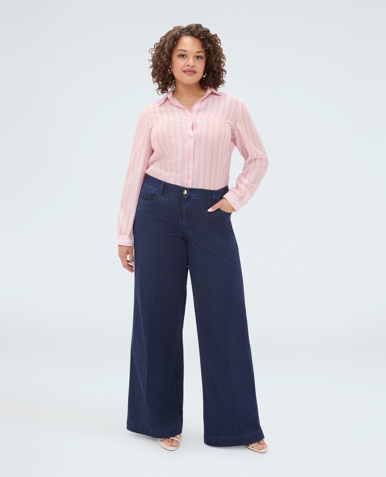 Jeans de mujer wide leg lavado azul marino cierre con botones y cremallera - Fiorella Rubino - Azul Azul-1