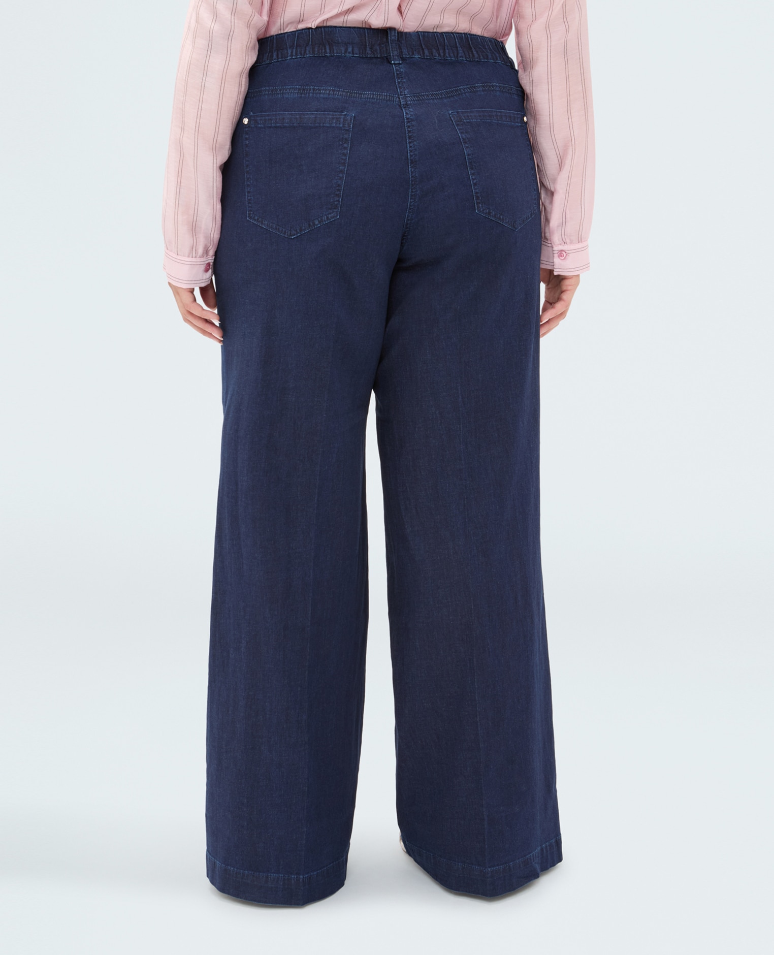 Jeans de mujer wide leg lavado azul marino cierre con botones y cremallera - Fiorella Rubino - Azul Azul-2