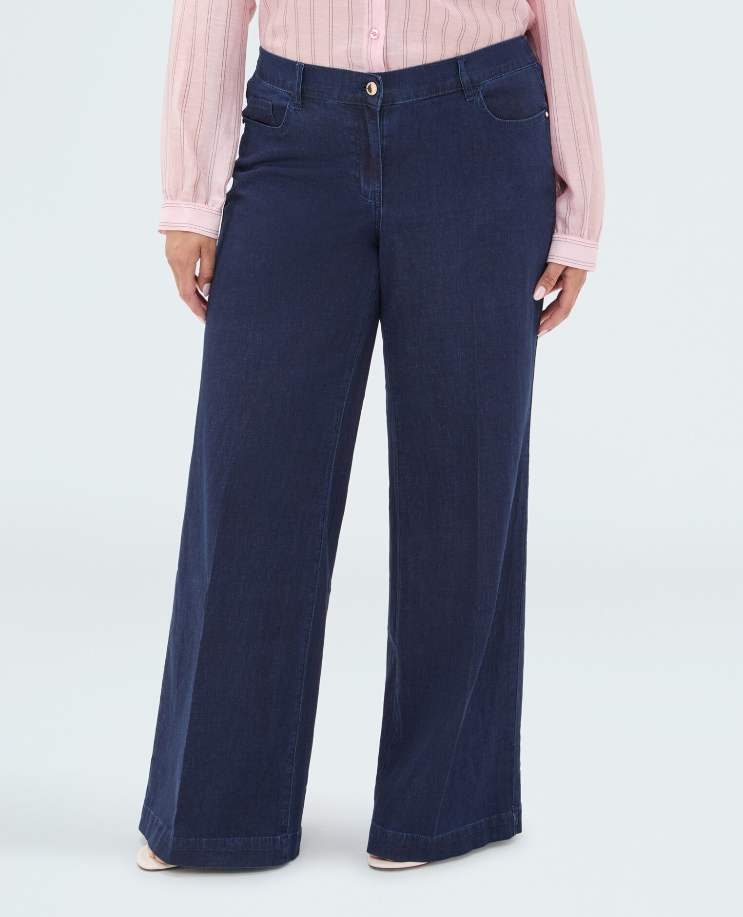 Jeans de mujer wide leg lavado azul marino cierre con botones y cremallera - Fiorella Rubino - Azul Azul-3