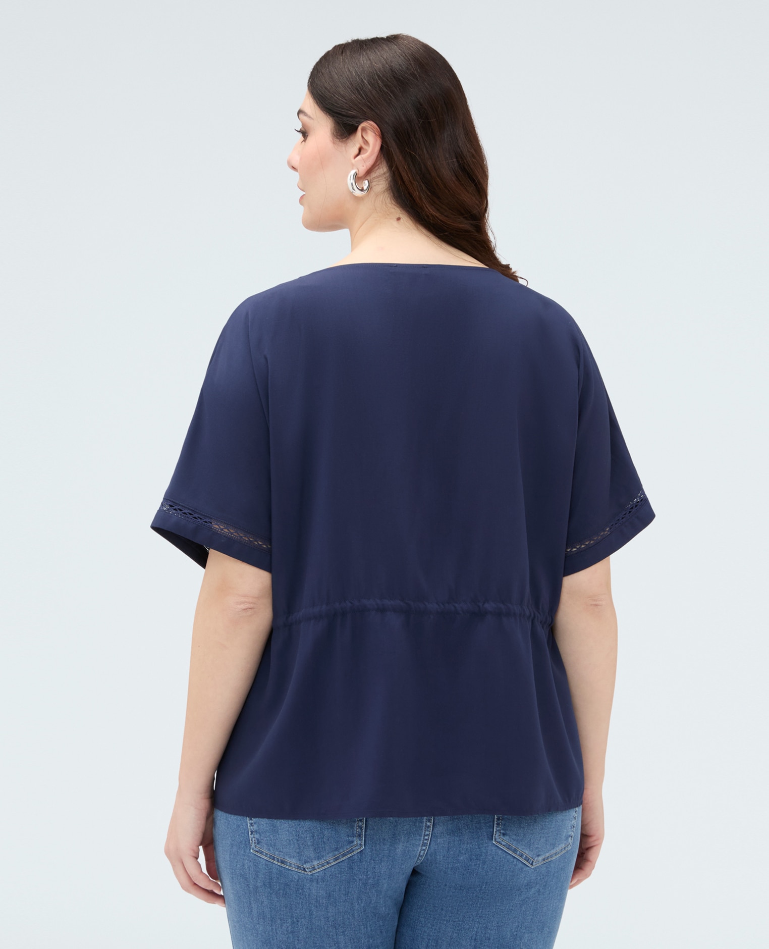 Blusa de mujer de viscosa con cordón ajustable en la cintura cierre con botones delante cintura con cordón ajustable - Fiorella Rubino - Azul Azul-2