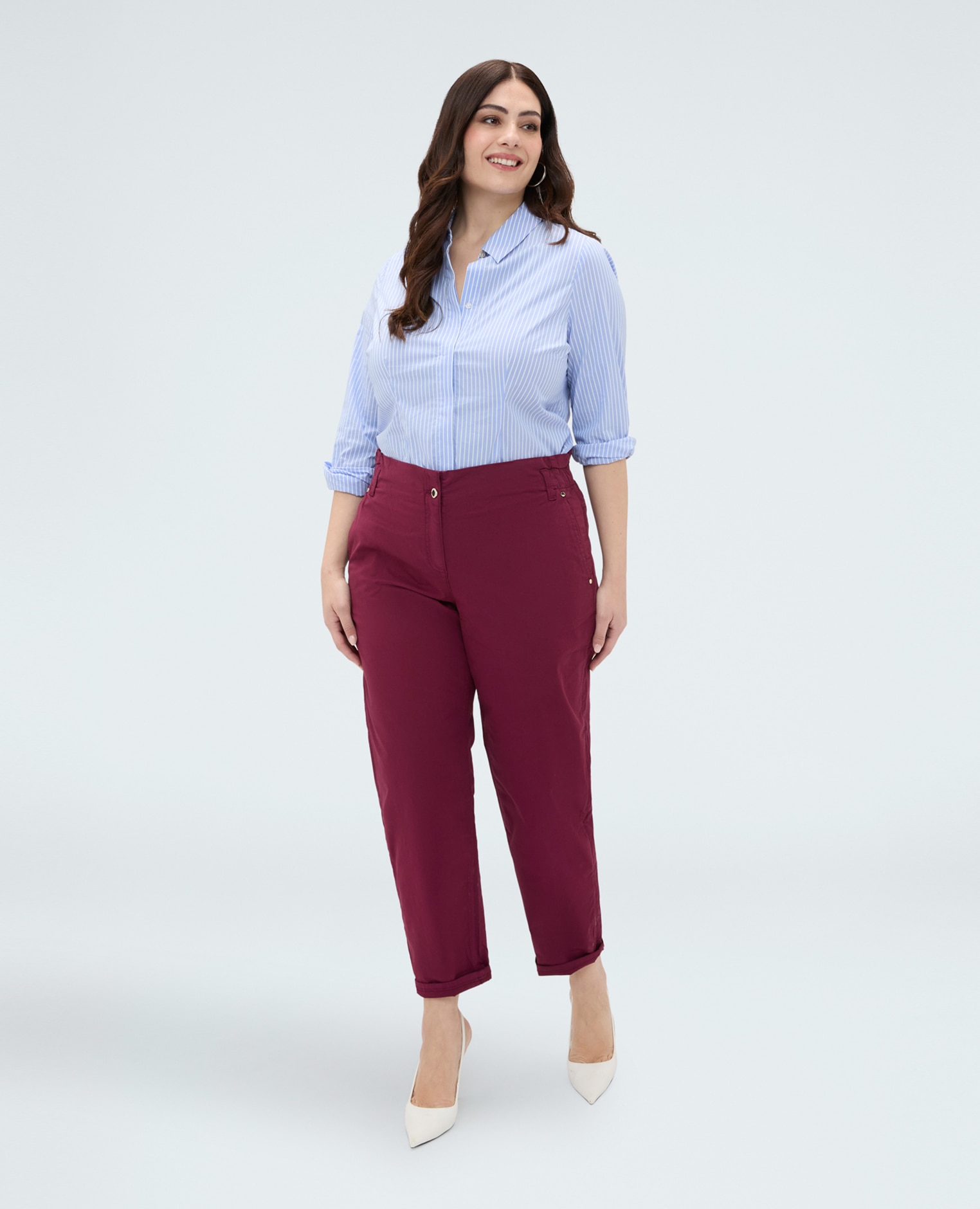 Pantalones de mujer balloon de mezcla de algodón ajuste y pierna cómoda - Fiorella Rubino - Burdeos Burdeos-1