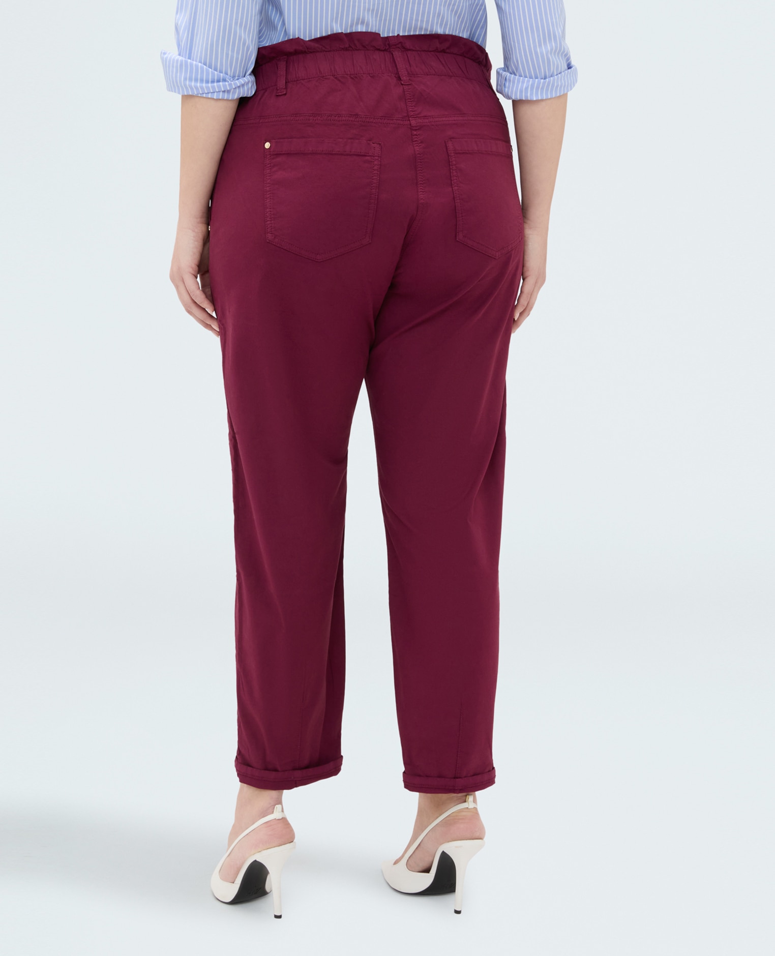 Pantalones de mujer balloon de mezcla de algodón ajuste y pierna cómoda - Fiorella Rubino - Burdeos Burdeos-2