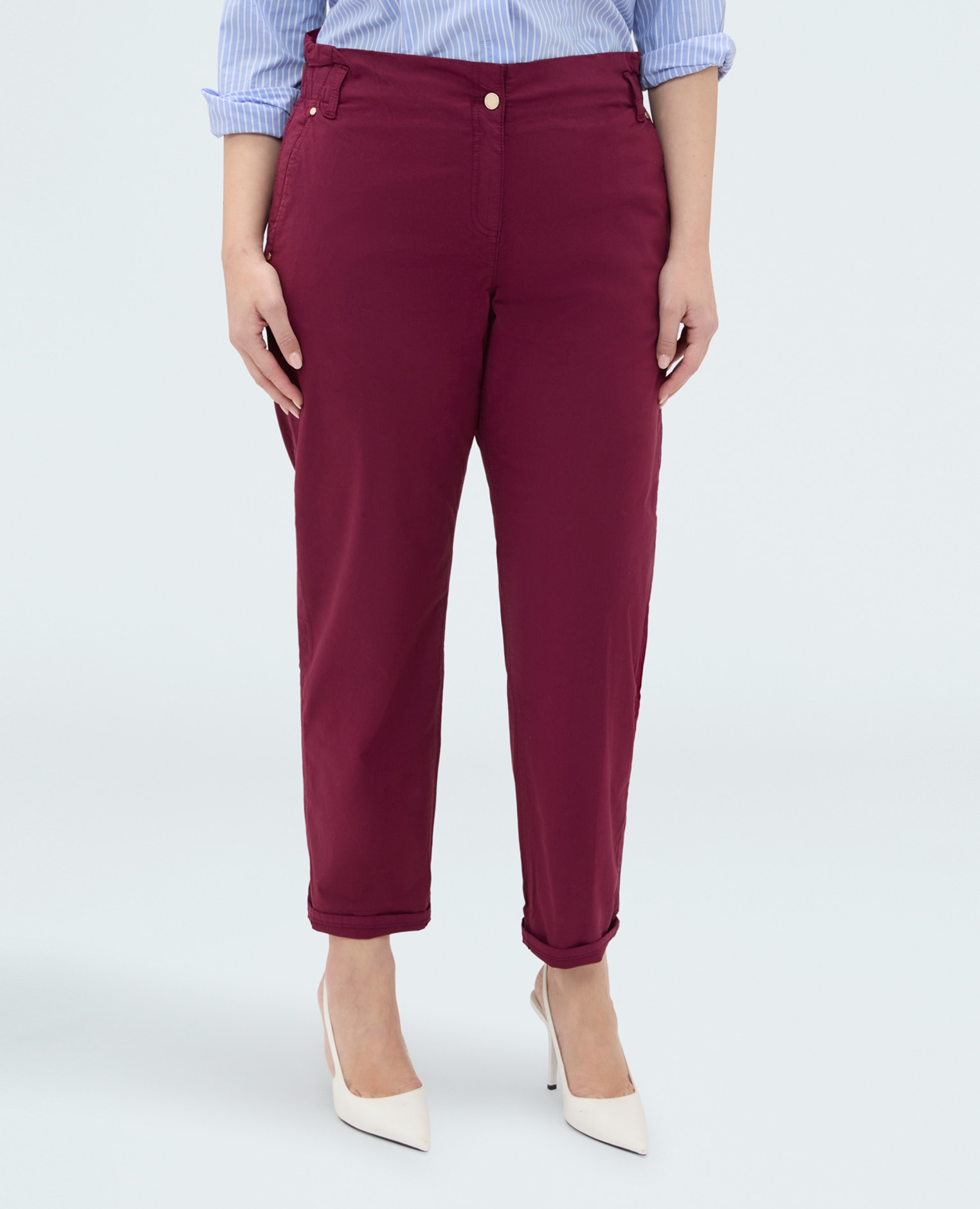 Pantalones de mujer balloon de mezcla de algodón ajuste y pierna cómoda - Fiorella Rubino - Burdeos Burdeos-3