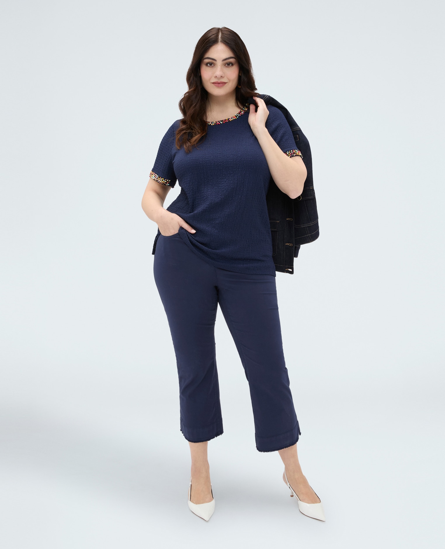 Fiorella Rubino - Pantalones de mujer kick flare de algodón ligero versátiles y fáciles de combinar.
