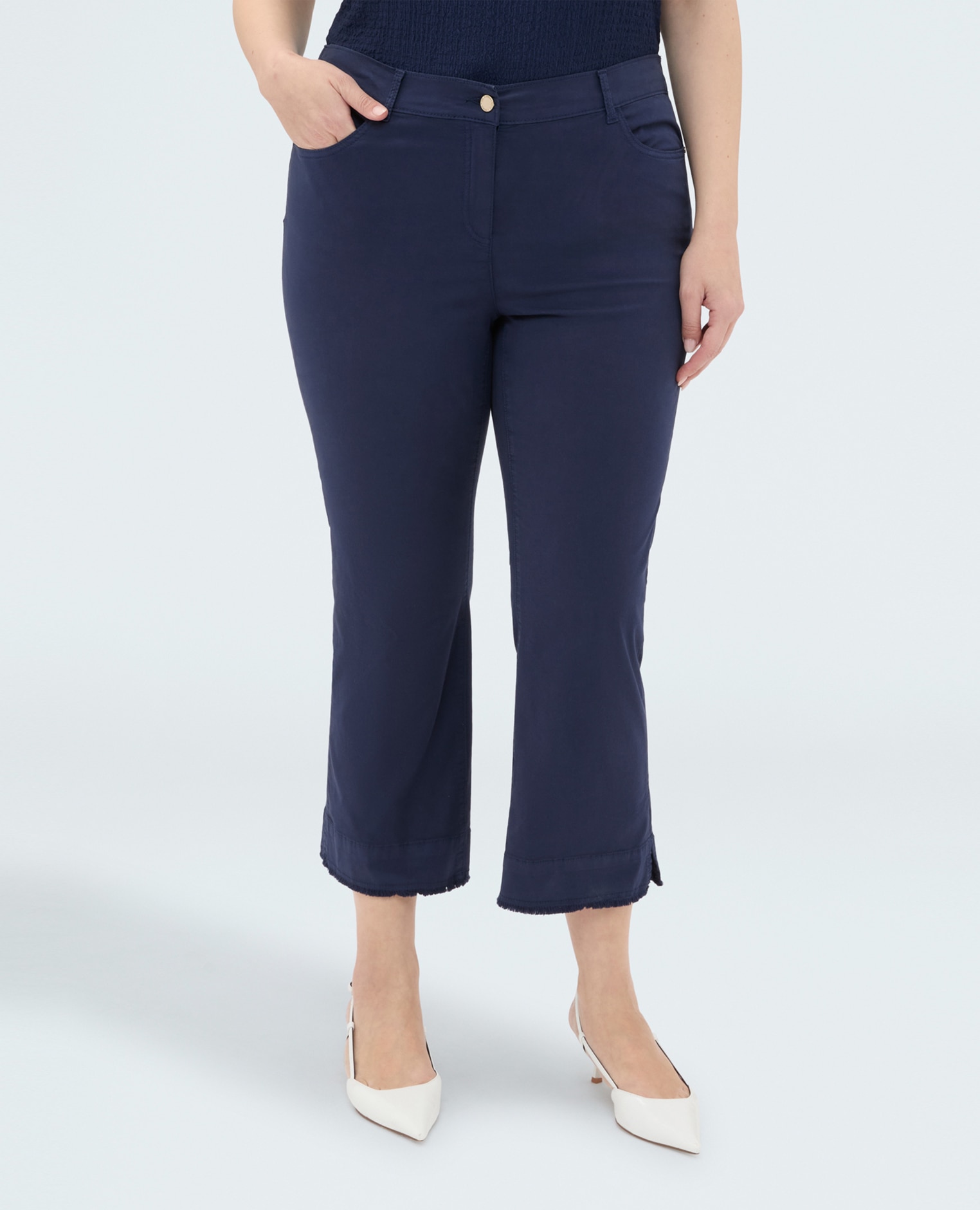 Pantalones de mujer kick flare de algodón ligero versátiles y fáciles de combinar - Fiorella Rubino - Azul Azul-3