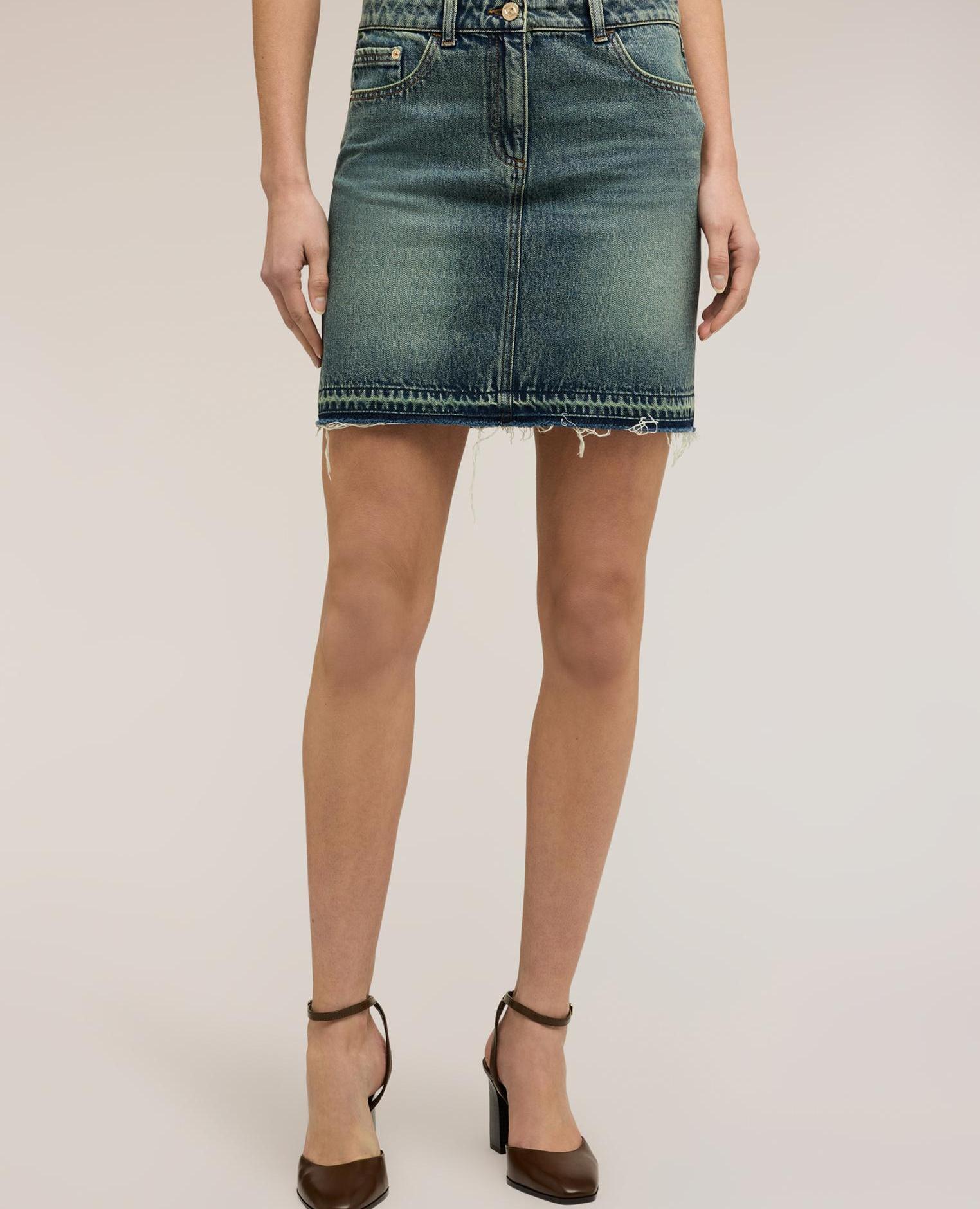 Minifalda de mujer de denim cierre frontal con botón y cremallera - Motivi - Azul claro Azul claro-3
