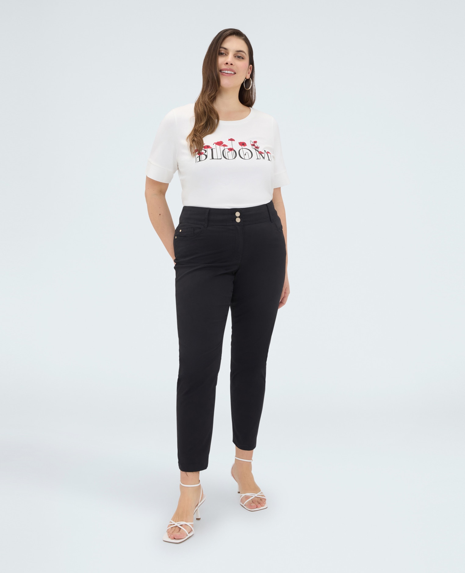 Pantalones de mujer skinny de algodón bolsillos de ojal y corte vivo en el bajo - Fiorella Rubino - Negro Negro-1