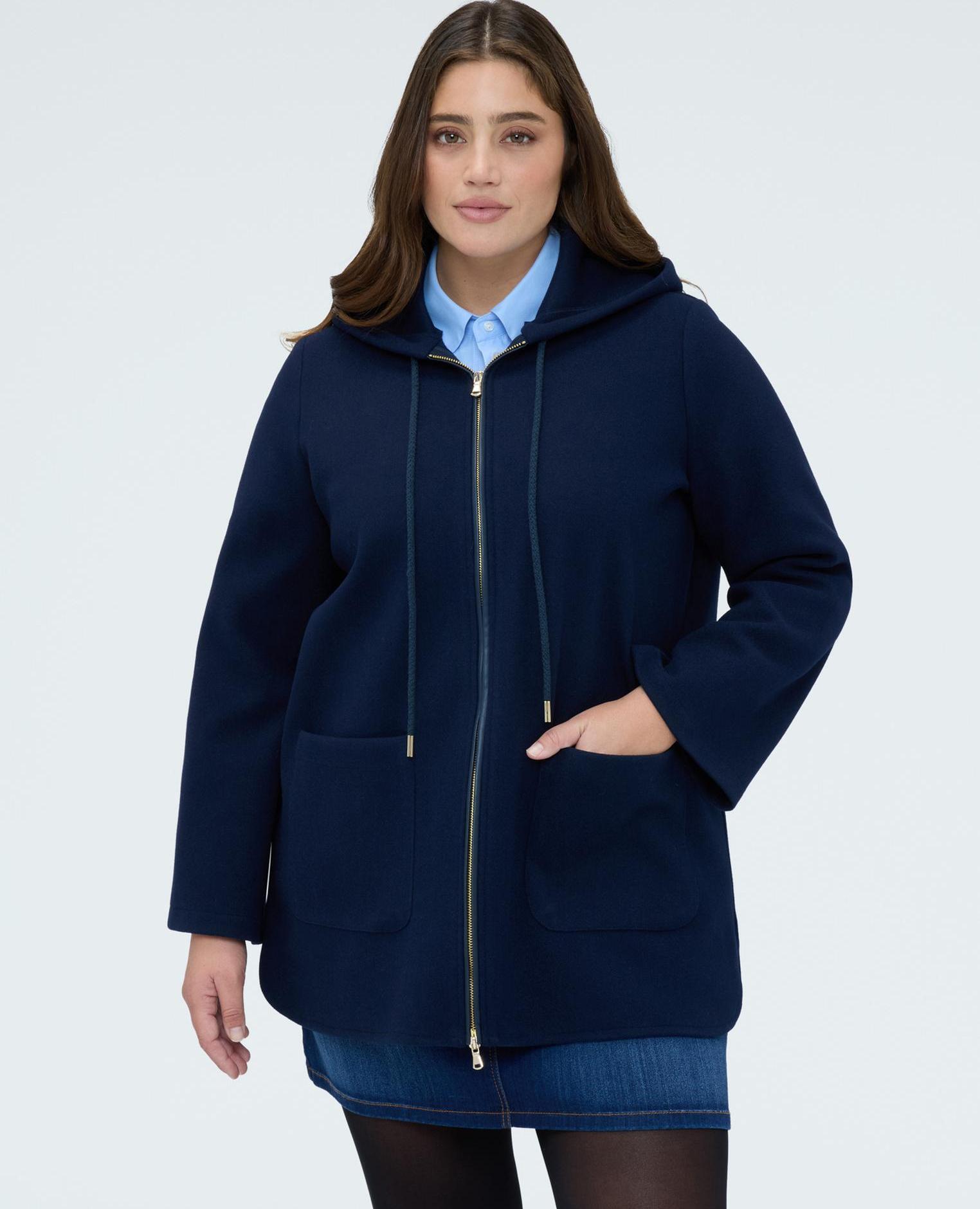 Chaqueta de mujer de paño con capucha mangas largas - Fiorella Rubino - Azul Azul-1