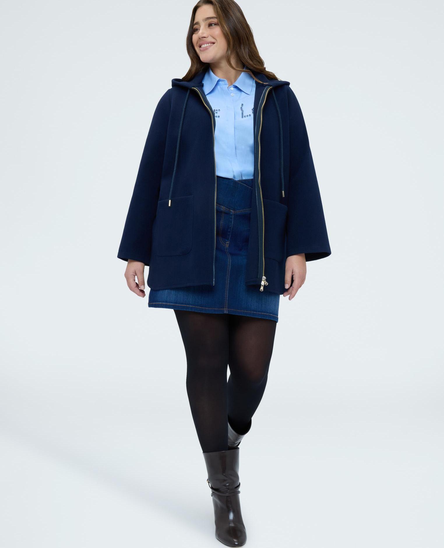 Chaqueta de mujer de paño con capucha mangas largas - Fiorella Rubino - Azul Azul-3