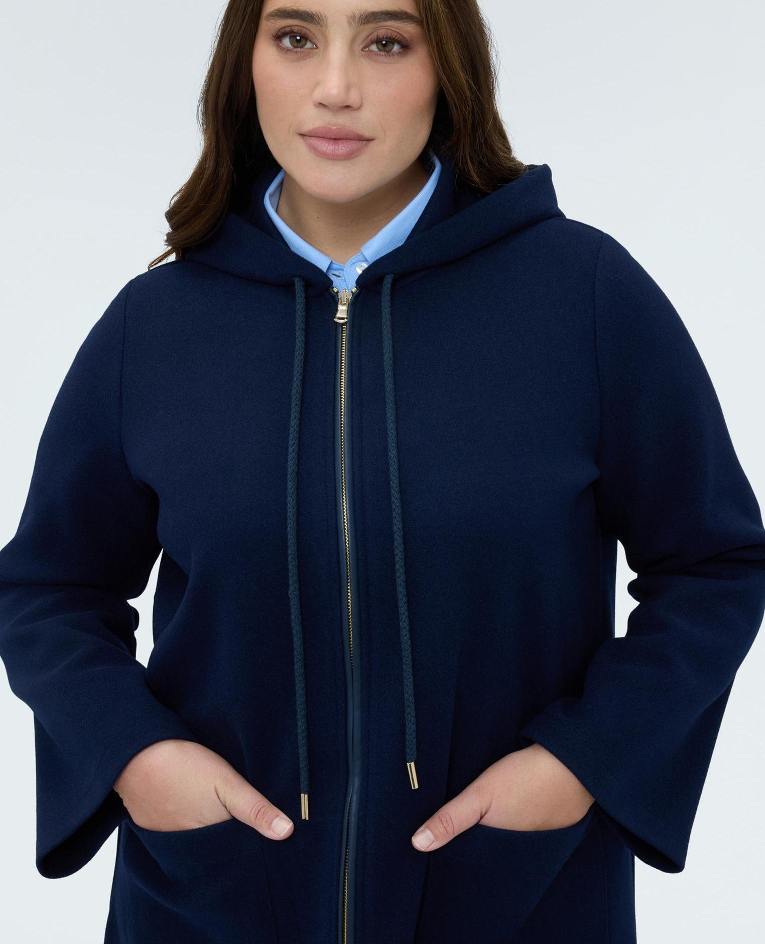 Chaqueta de mujer de paño con capucha mangas largas - Fiorella Rubino - Azul Azul-4