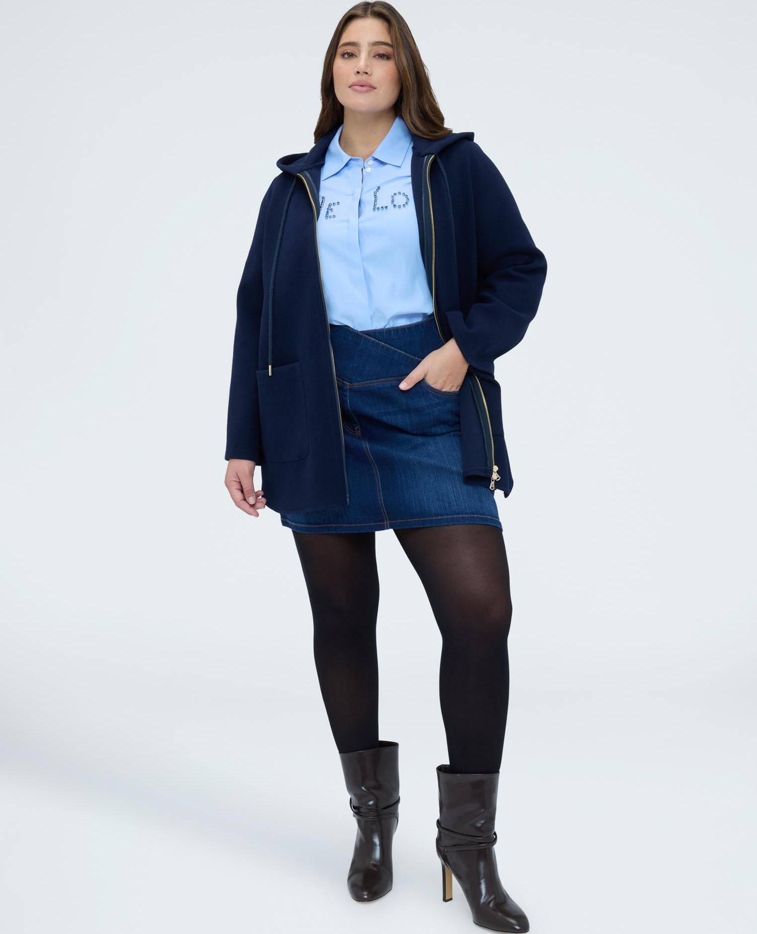 Camisa de mujer con letras de strass mangas largas con puños - Fiorella Rubino - Azul claro Azul claro-3