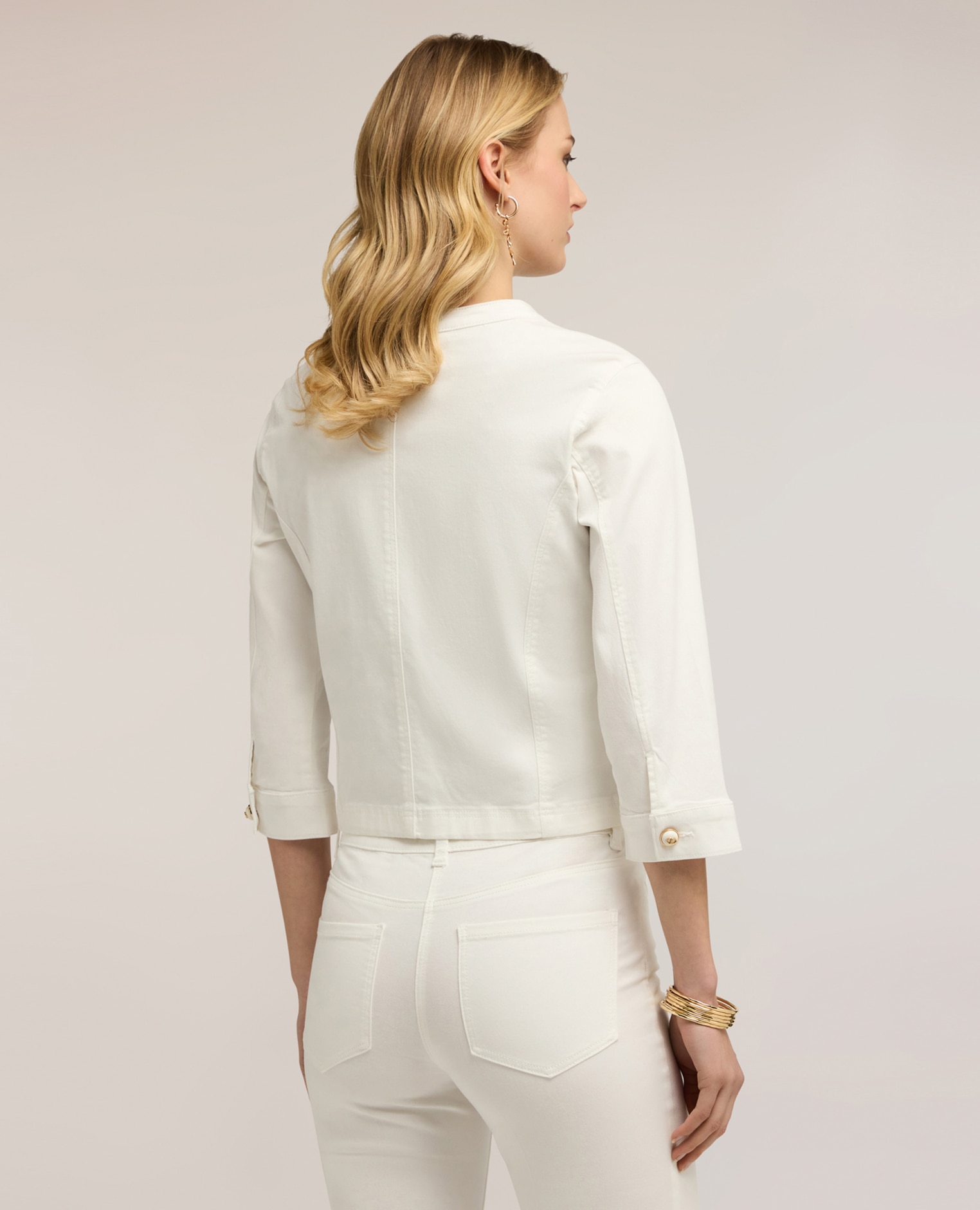 Chaqueta de mujer en drill mezcla de algodón modelo regular con cierre de botones frontal - Motivi - Blanco Blanco-2
