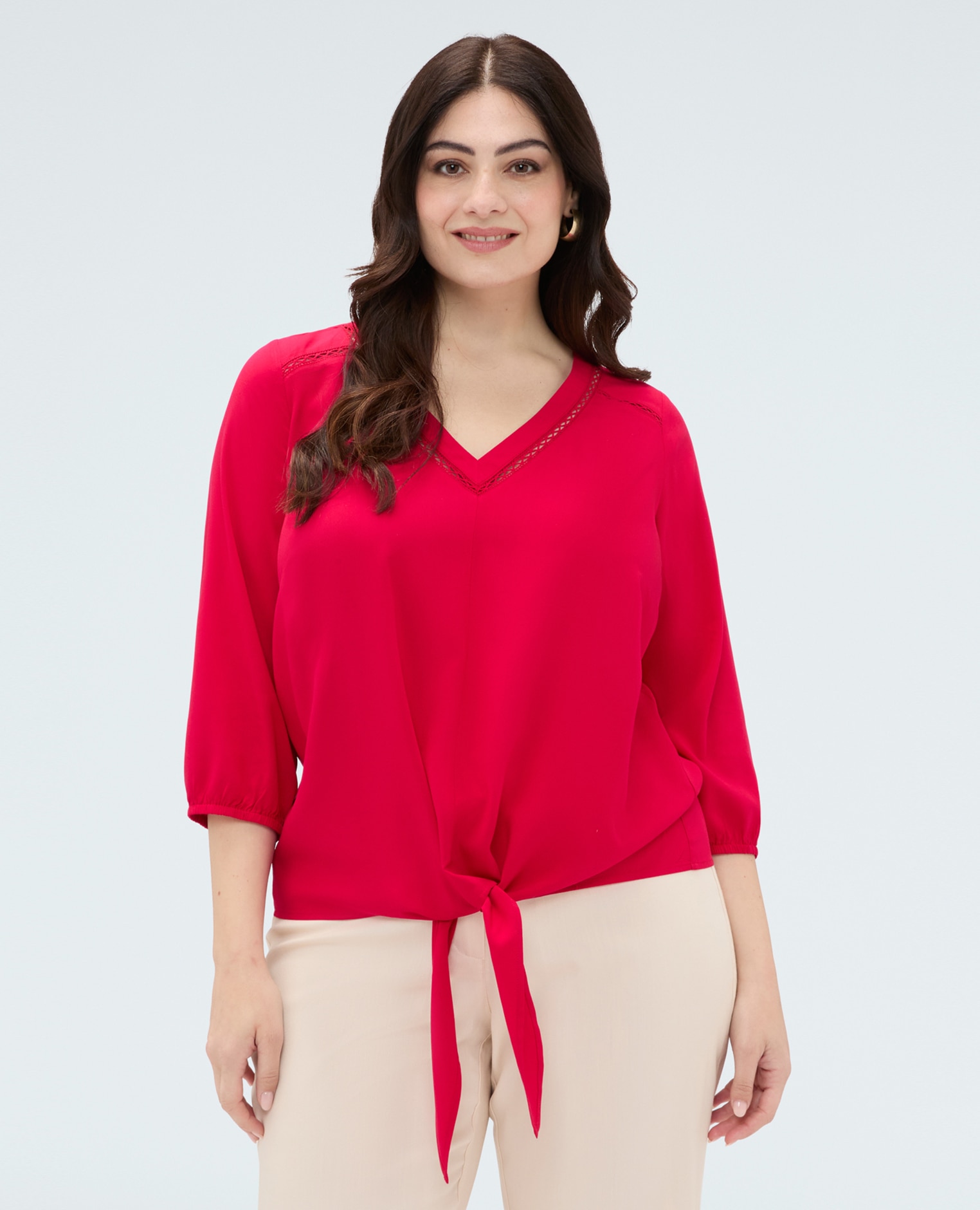 Blusa de mujer de viscosa con nudo en el bajo fresco y ligero para una sensación agradable sobre la piel - Fiorella Rubino - Fucsia Fucsia-1