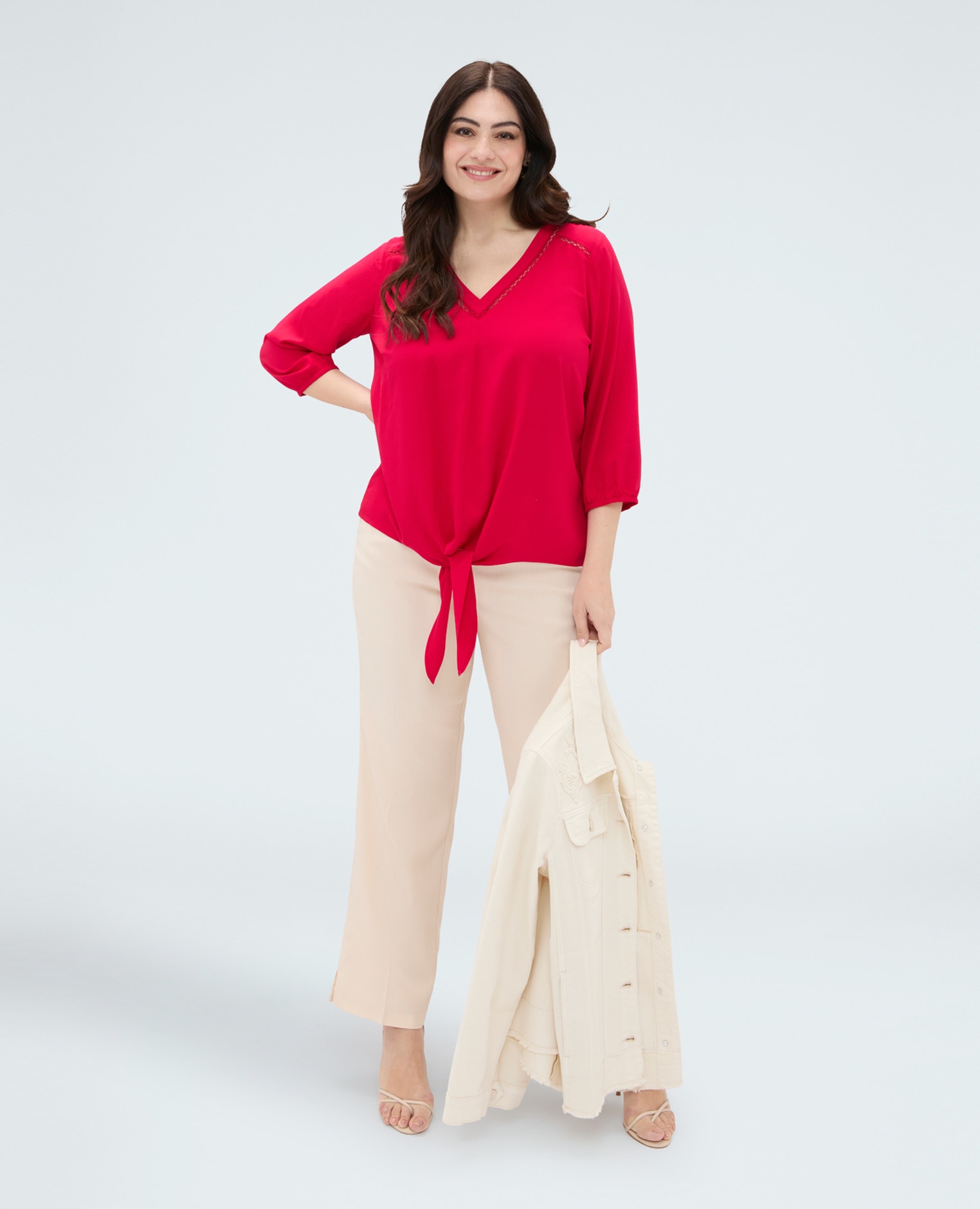 Blusa de mujer de viscosa con nudo en el bajo fresco y ligero para una sensación agradable sobre la piel - Fiorella Rubino - Fucsia Fucsia-3