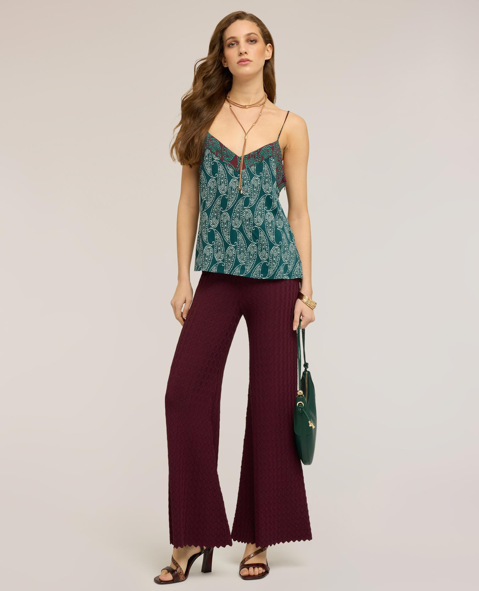 Top de mujer de raso estampado cashmere ajuste boxy - Motivi - Verde Verde-3