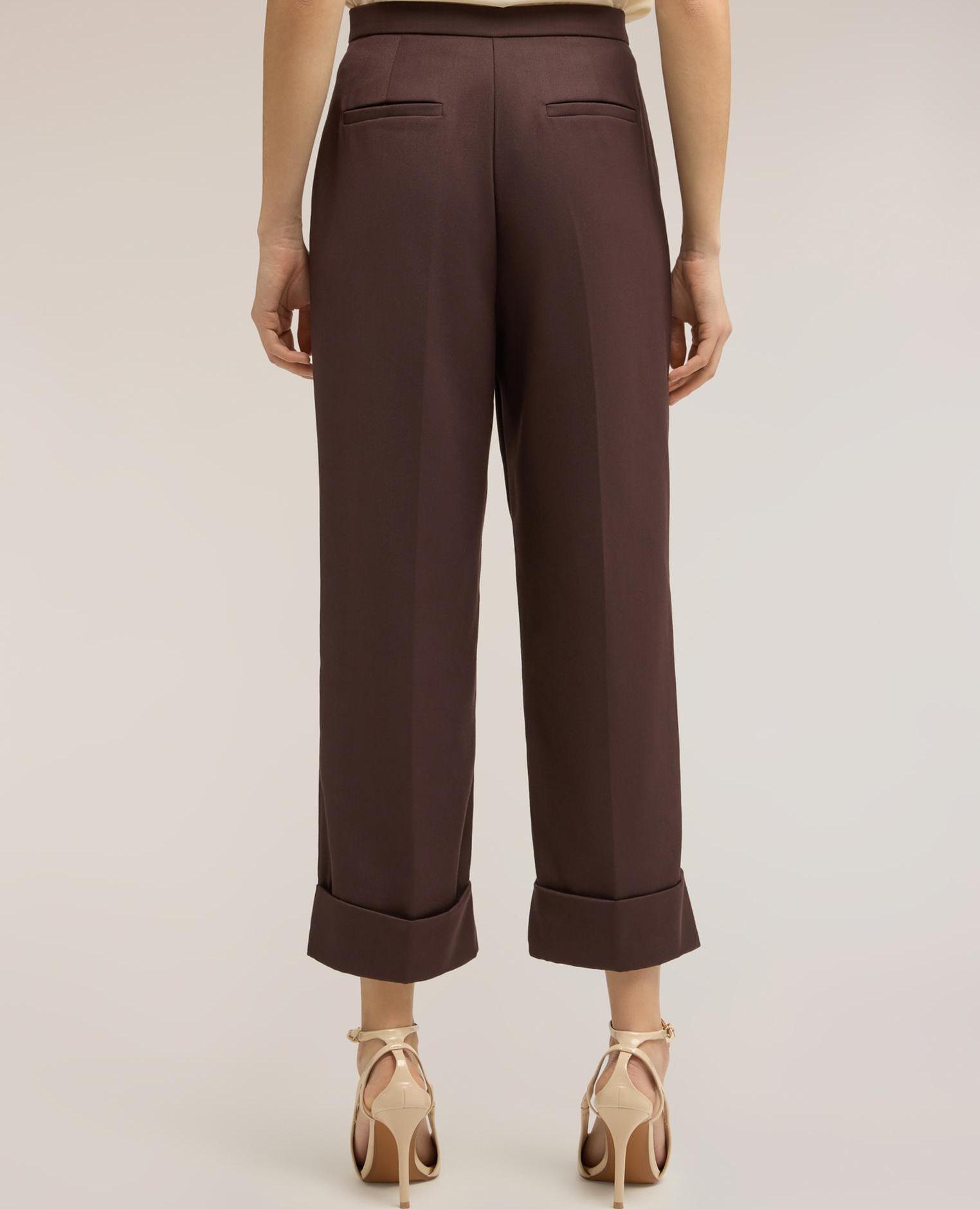 Pantalones de mujer cropped con vuelta cierre frontal con botón y cremallera - Motivi - Marrón Marrón-2