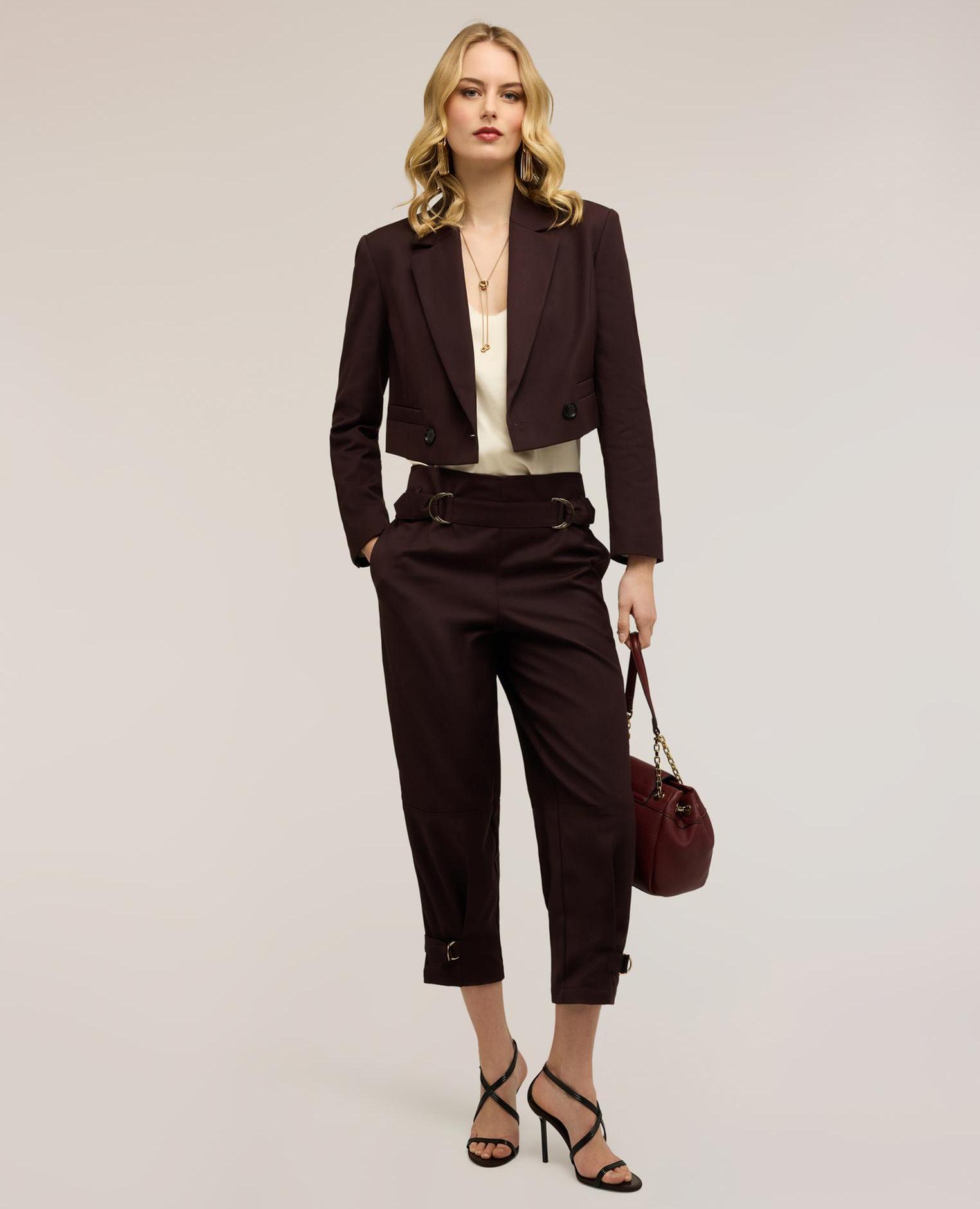 Chaqueta de mujer spencer de doble botonadura modelo con ajuste boxy - Motivi - Marrón Marrón-3