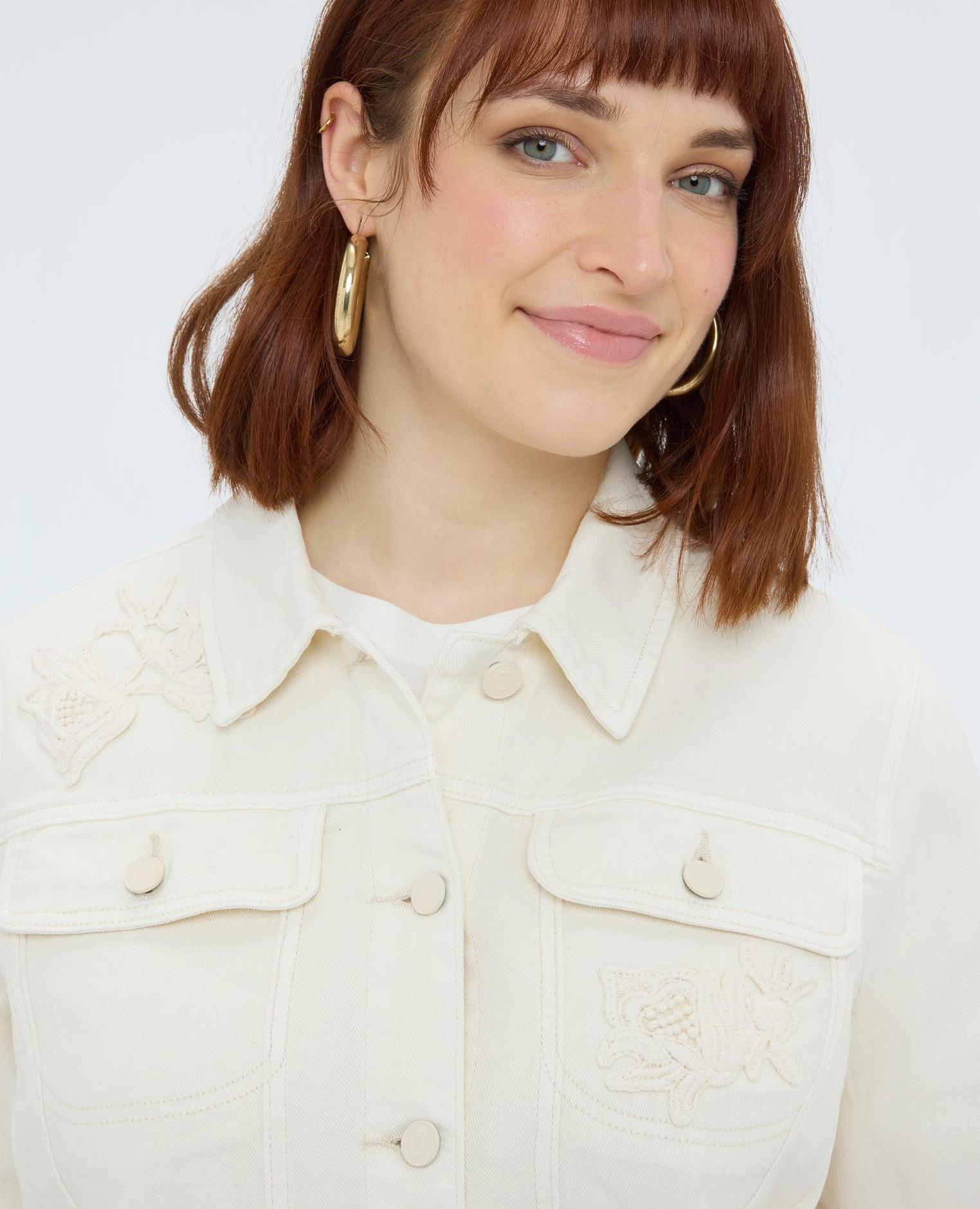 Camisa de mujer shacket con bordados florales - Fiorella Rubino - Beige Beige-3
