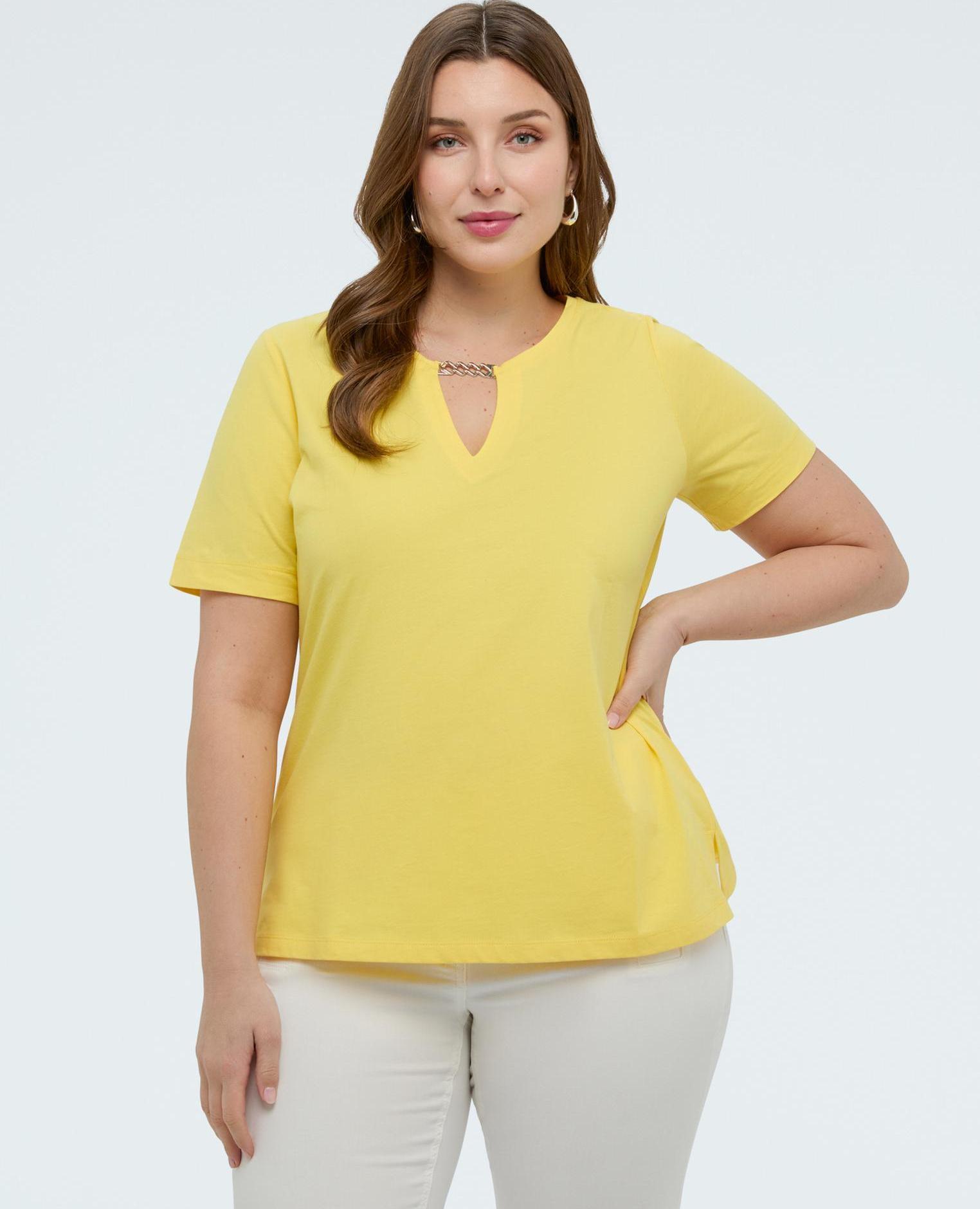 Camiseta de mujer de algodón con cadenita dorada - Fiorella Rubino - Amarillo Amarillo-3