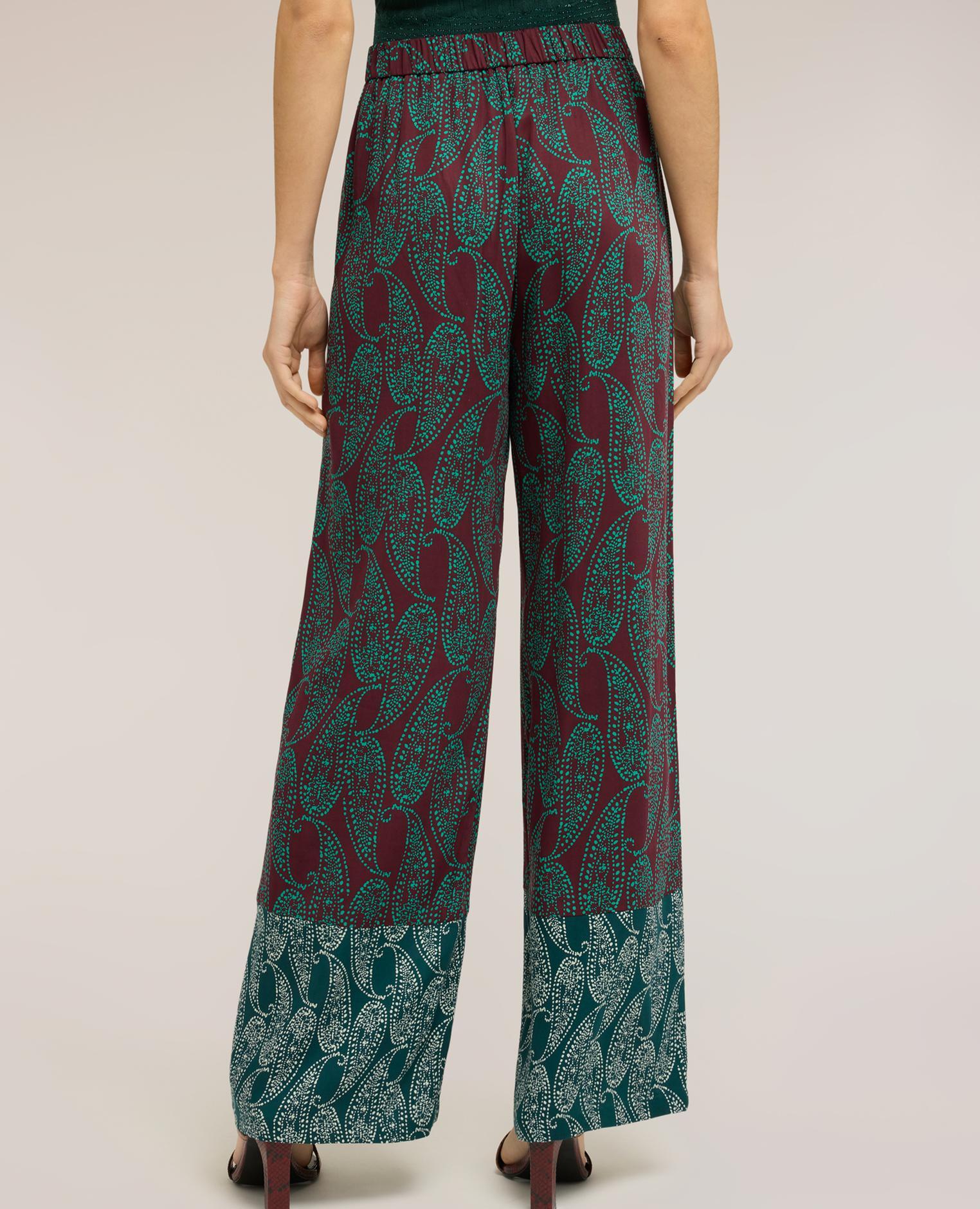 Pantalones de mujer palazzo de raso estampado cashmere cintura elástica en la parte trasera - Motivi - Verde Verde-2