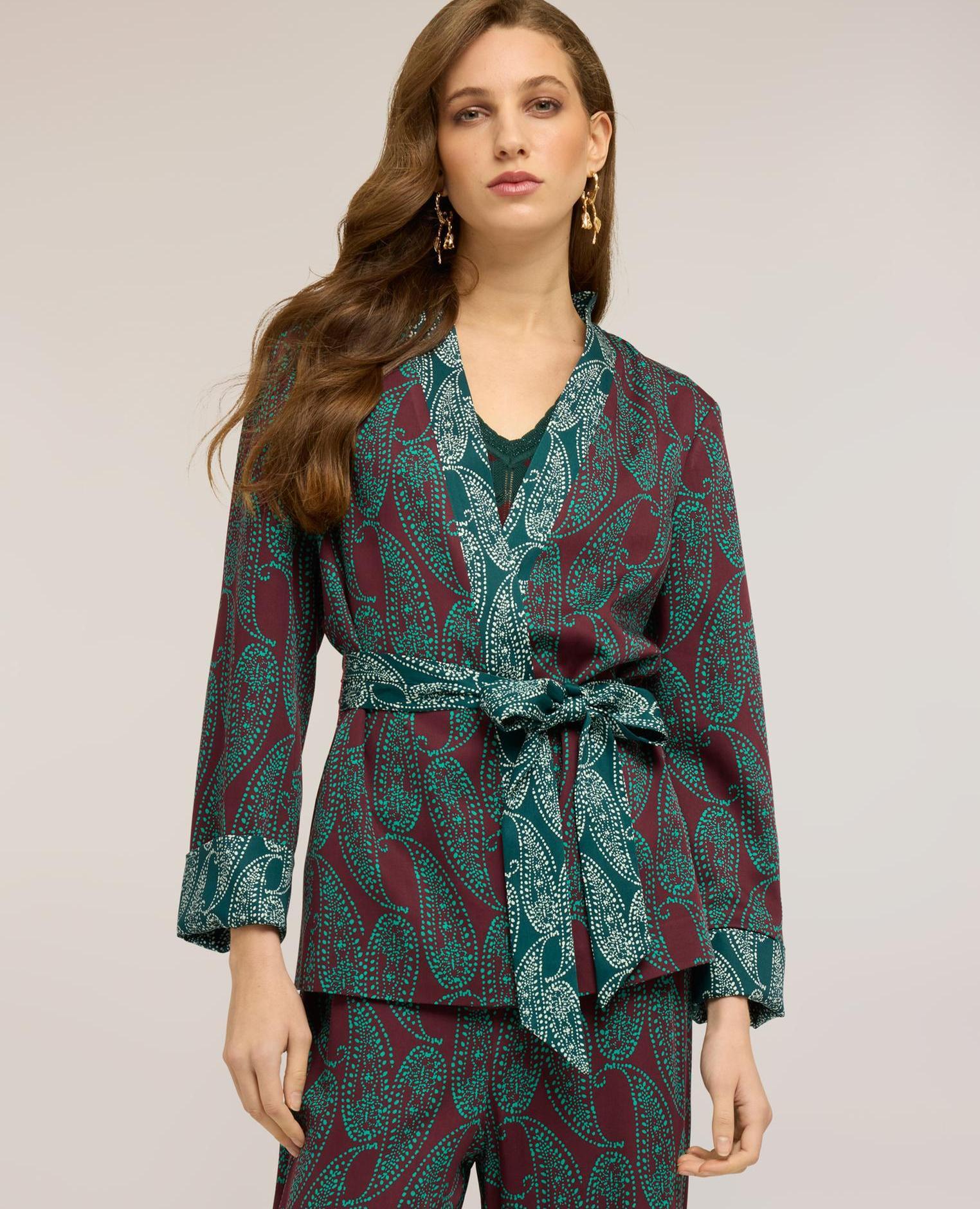 Chaqueta de mujer desestructurada en raso fantasía cashmere ajuste oversize - Motivi - Verde Verde-3