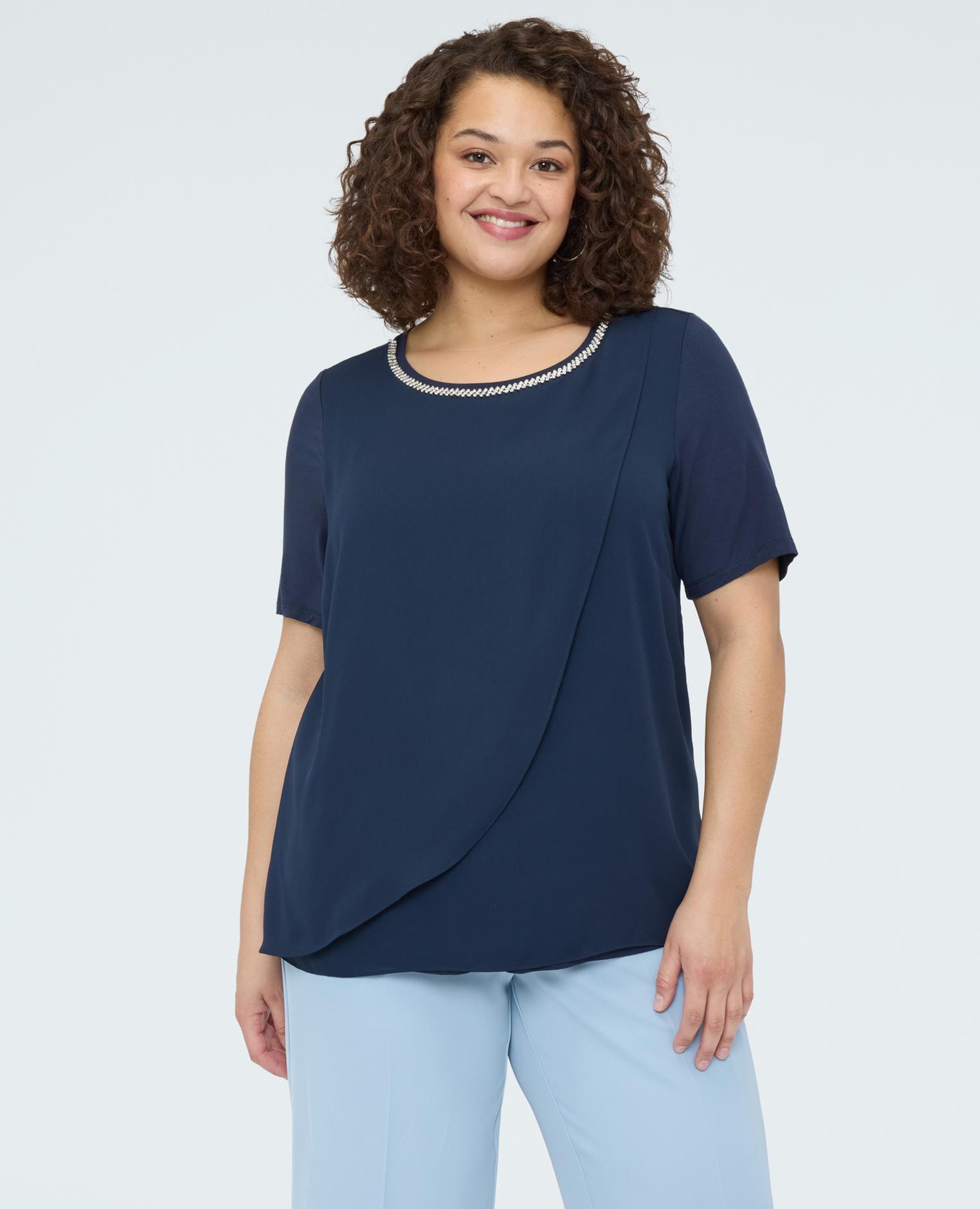 Camiseta de mujer con detalle en el escote asimétrico - Fiorella Rubino - Azul Azul-1