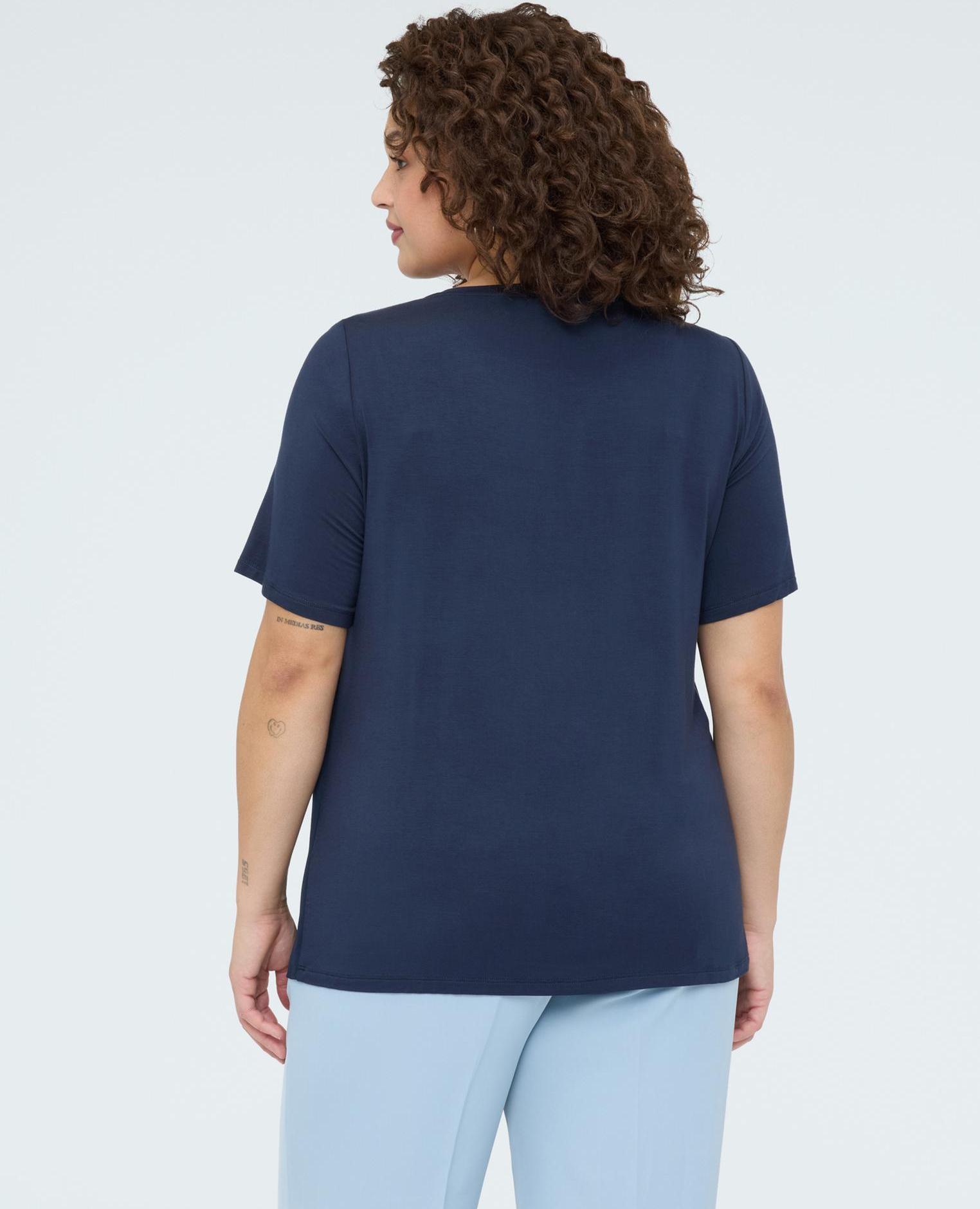 Camiseta de mujer con detalle en el escote asimétrico - Fiorella Rubino - Azul Azul-2